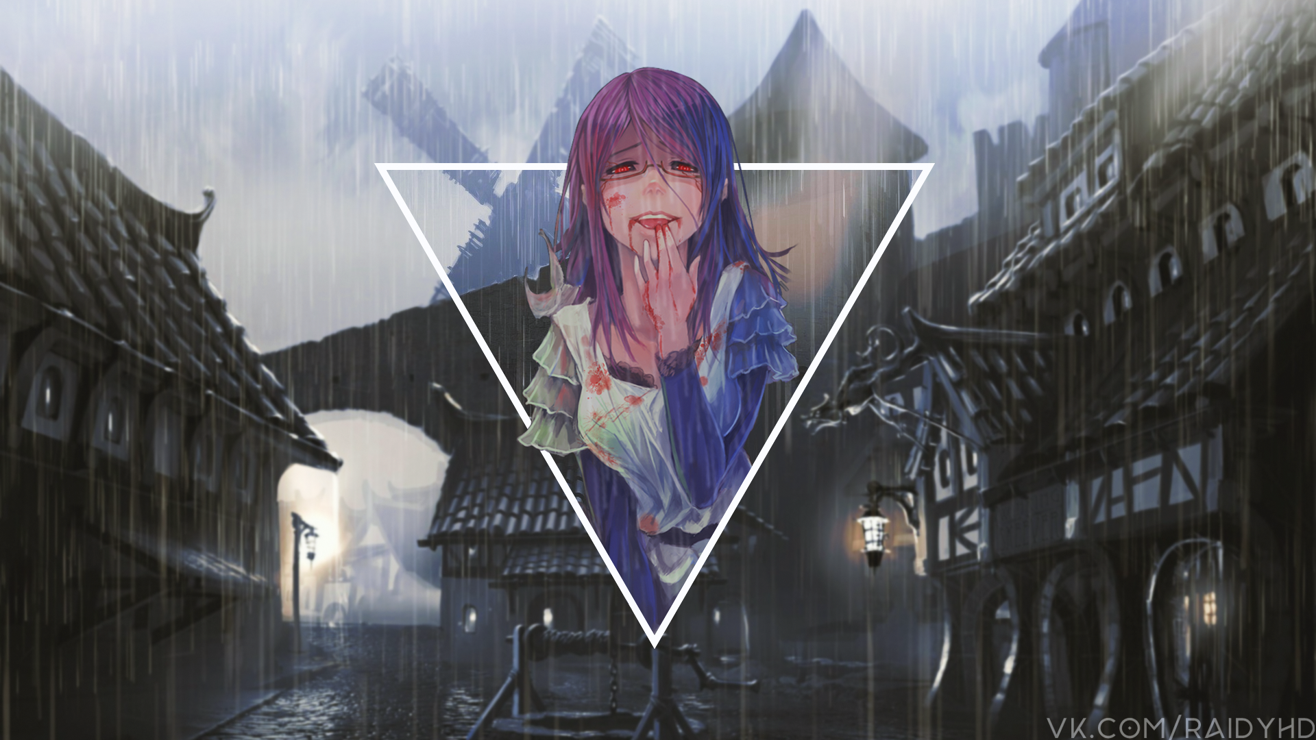 Rize Kamishiro in a rainy village HD Wallpaper