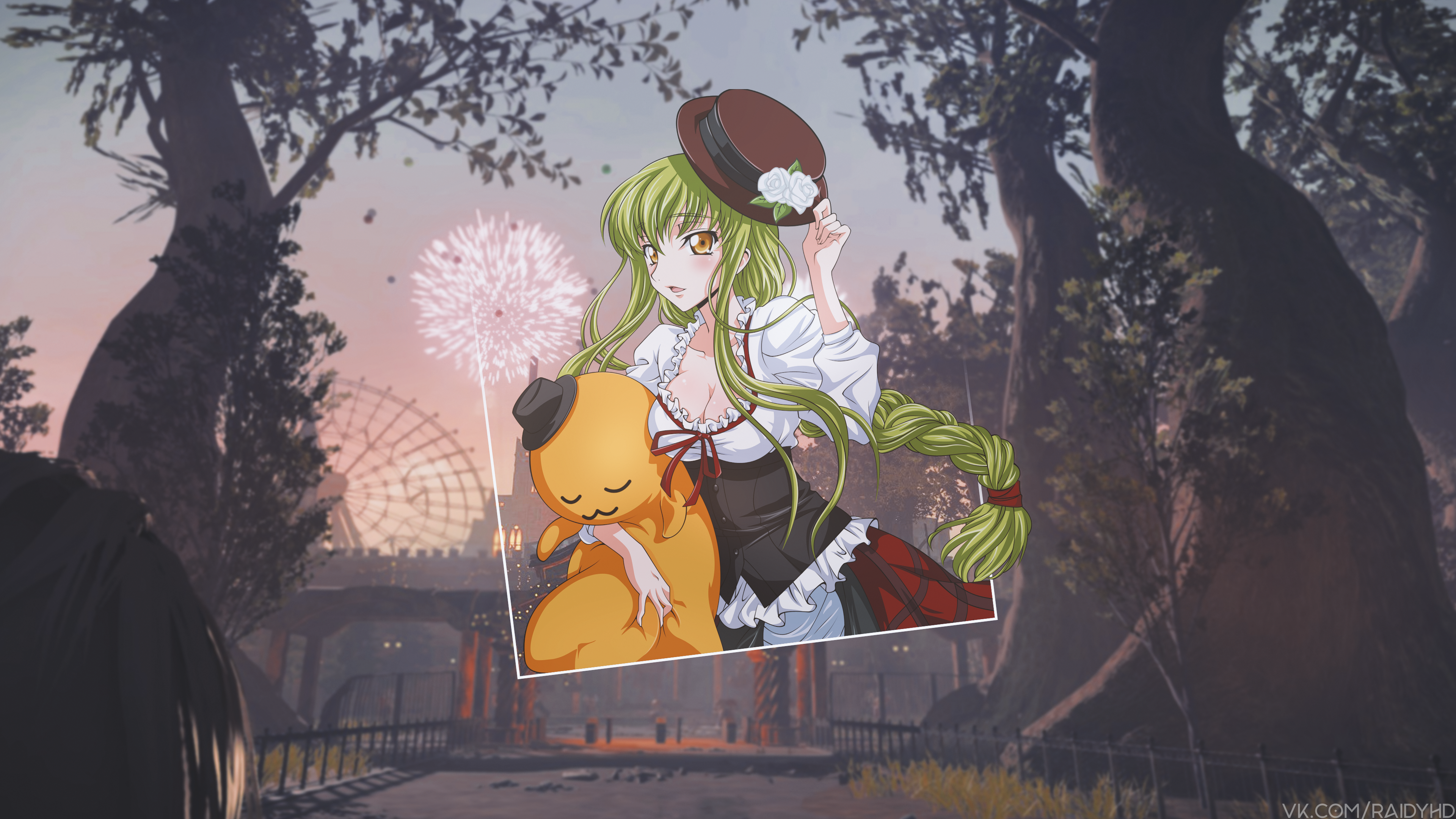 C.C. from Code Geass with a plush toy HD Wallpaper