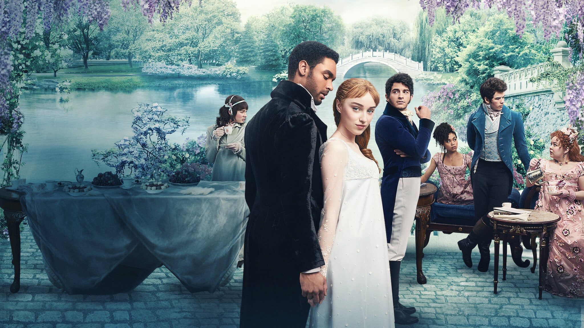 Bridgerton characters in a garden HD Wallpaper