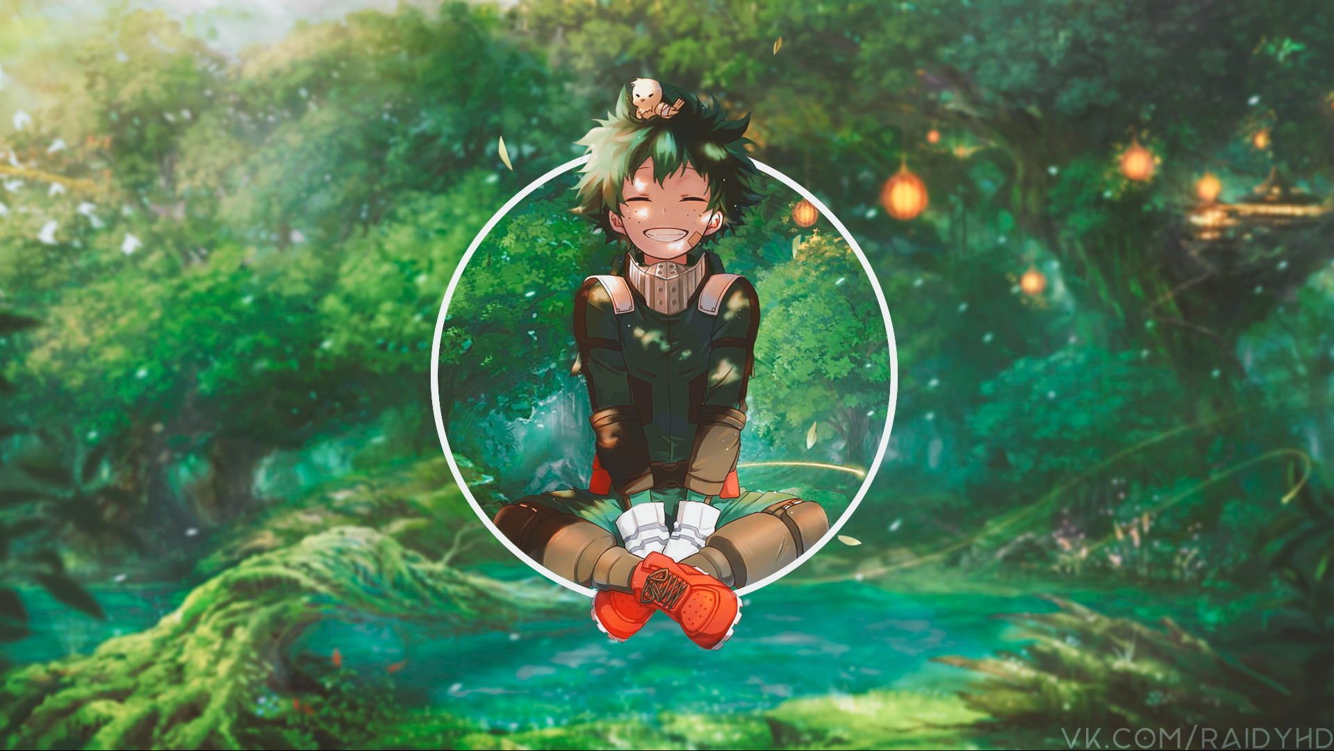 Izuku Midoriya from My Hero Academia smiling in a forest HD Wallpaper
