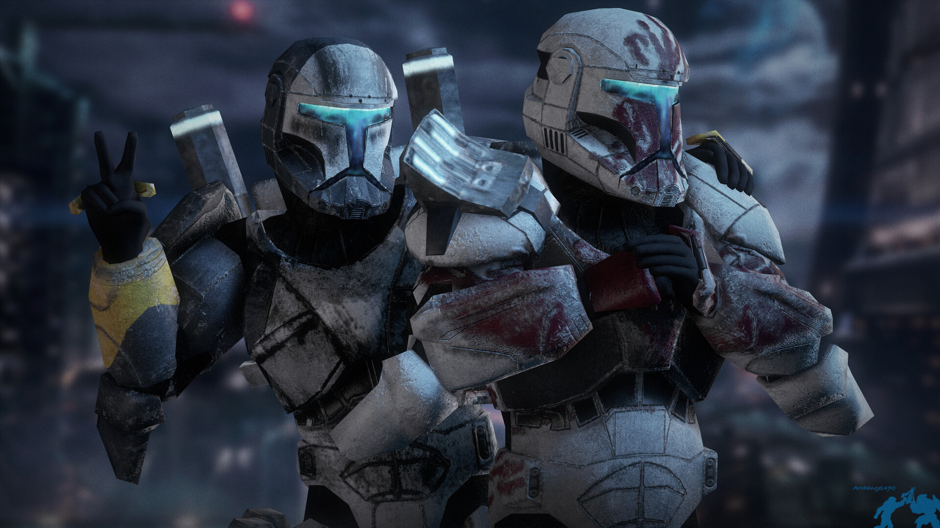 Two clone troopers from Star Wars posing for a photo HD Wallpaper
