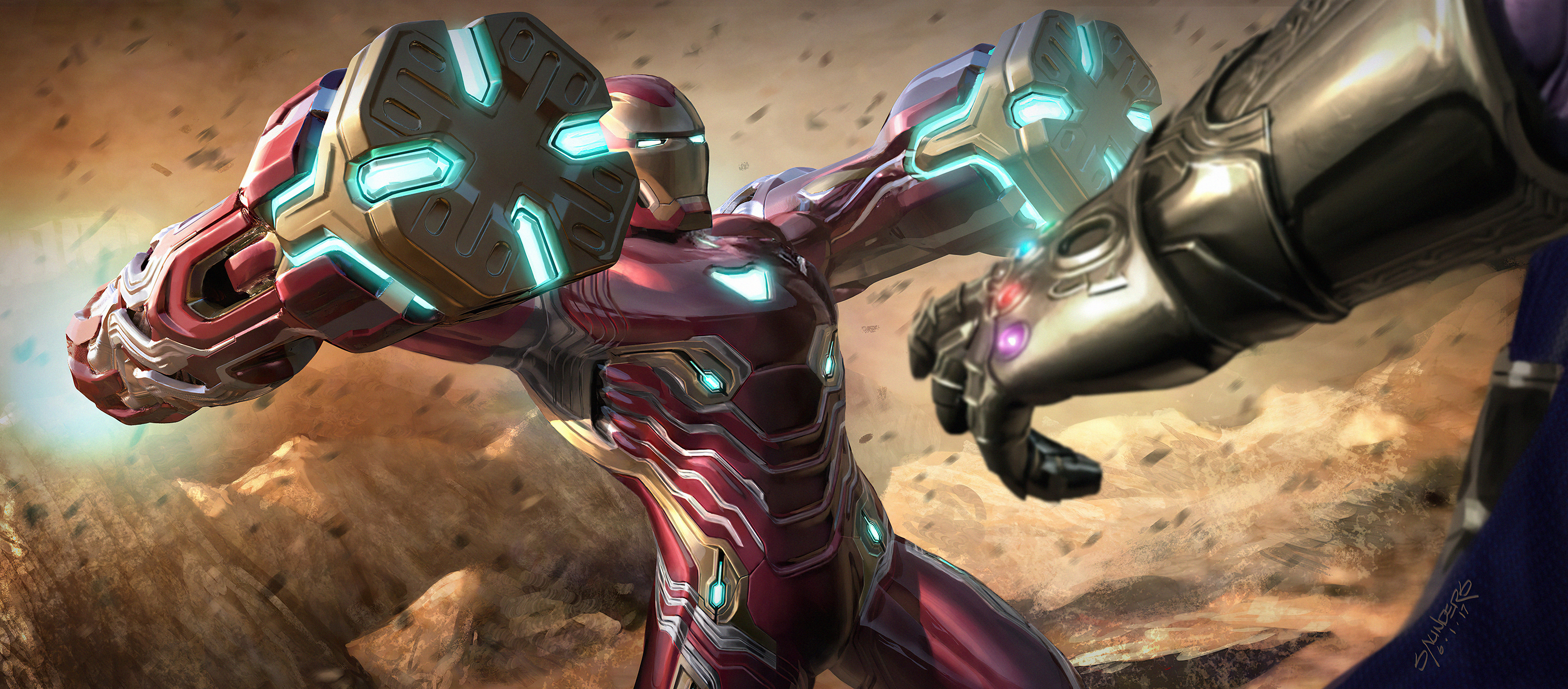Iron Man from Marvel Comics fighting Thanos HD Wallpaper