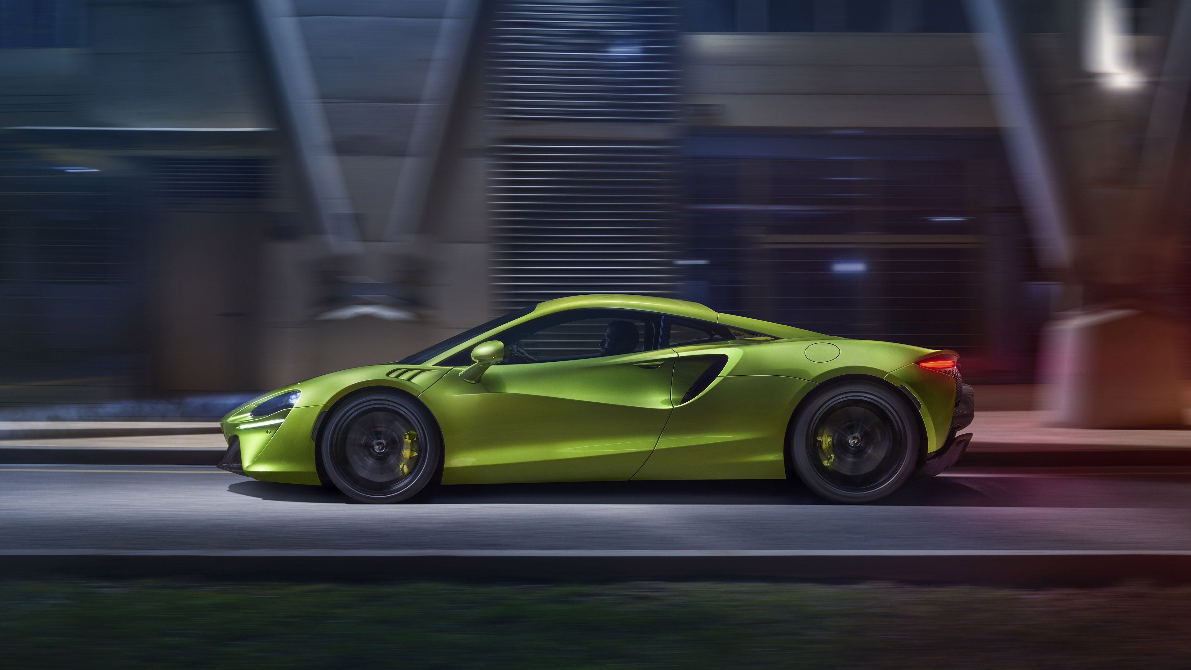 Green McLaren Artura Supercar Driving at Night HD Wallpaper