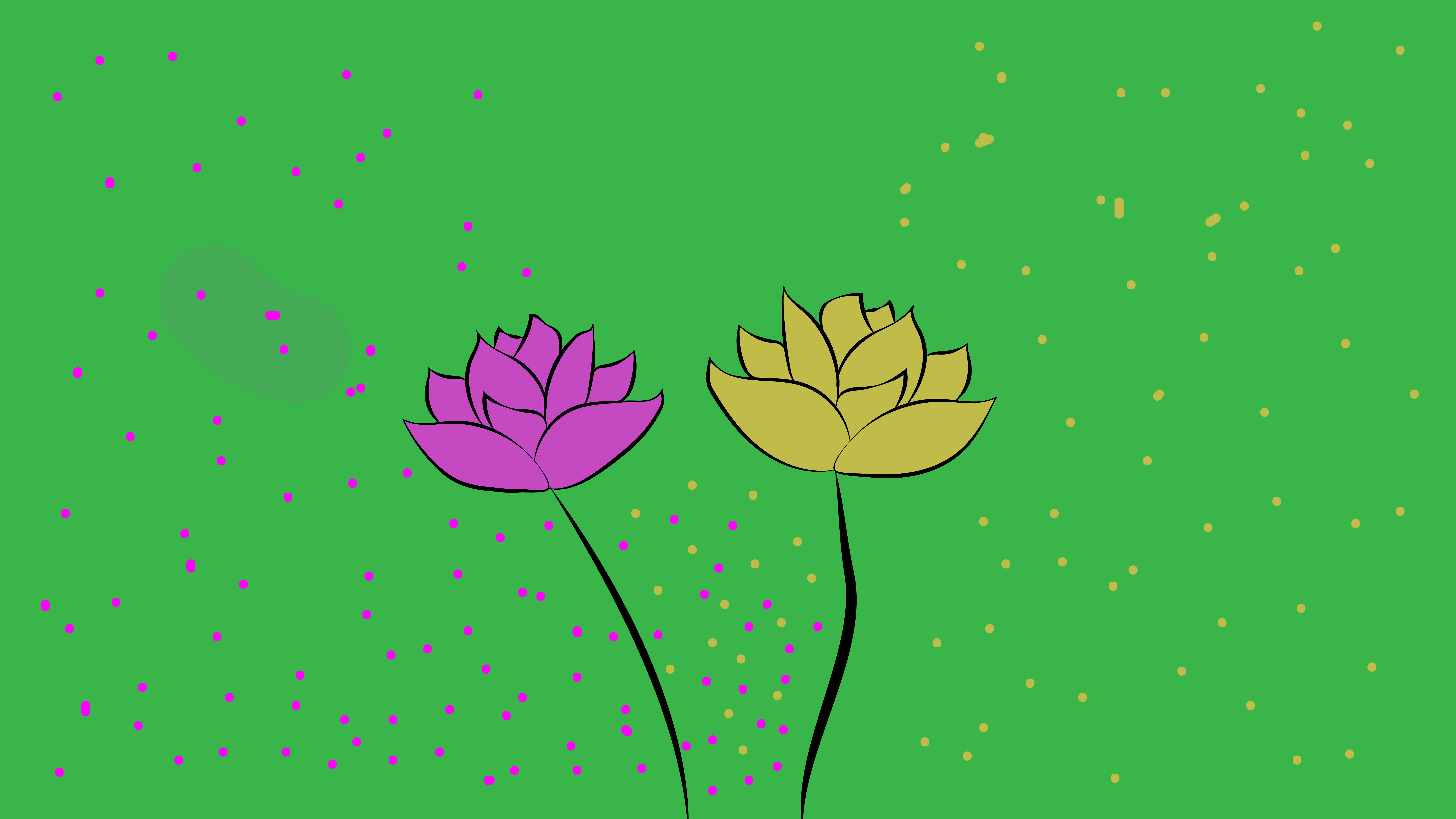Two stylized flowers on a green background with dots HD Wallpaper