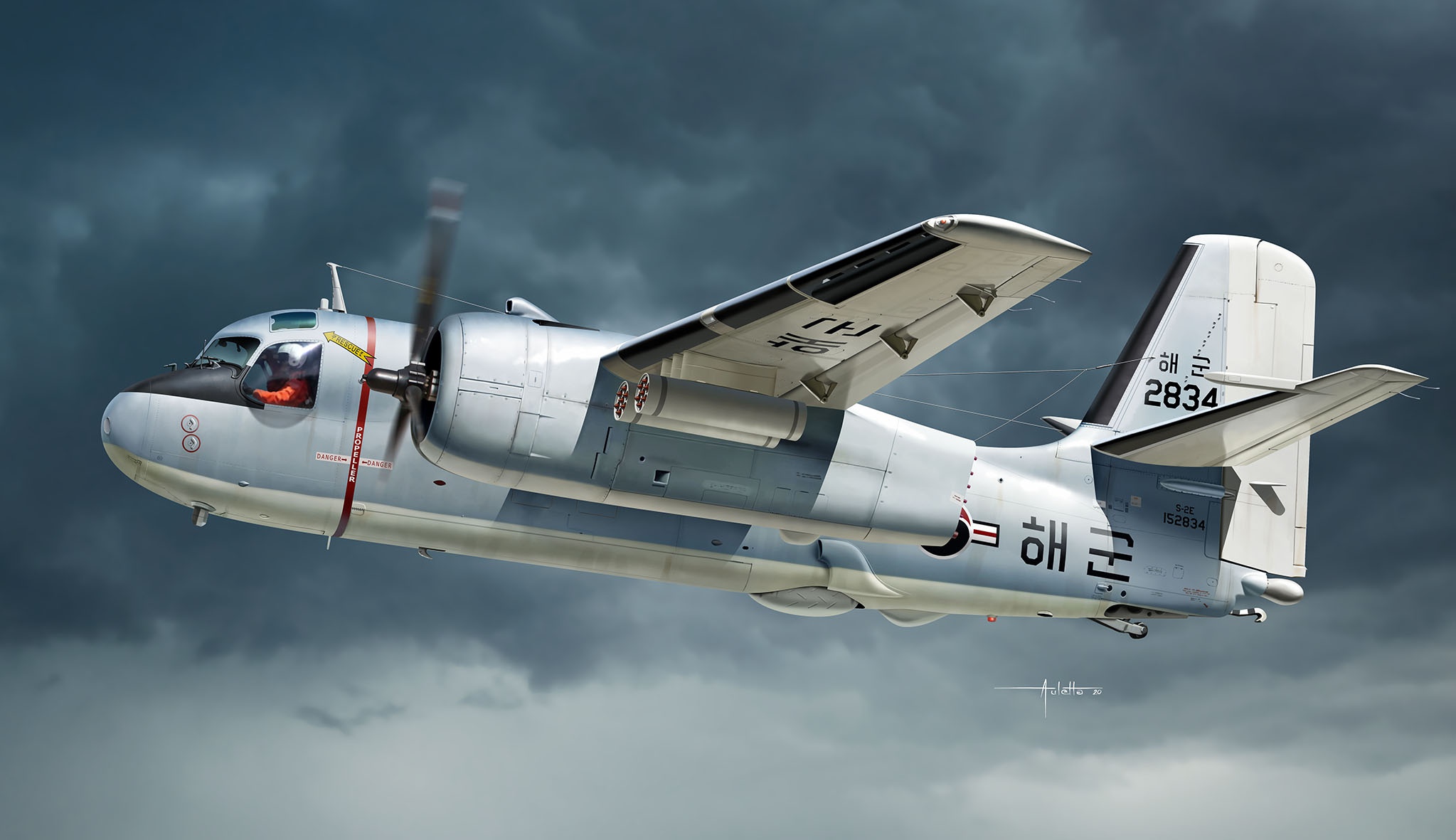 Grumman C-2 Greyhound transport aircraft in flight HD Wallpaper