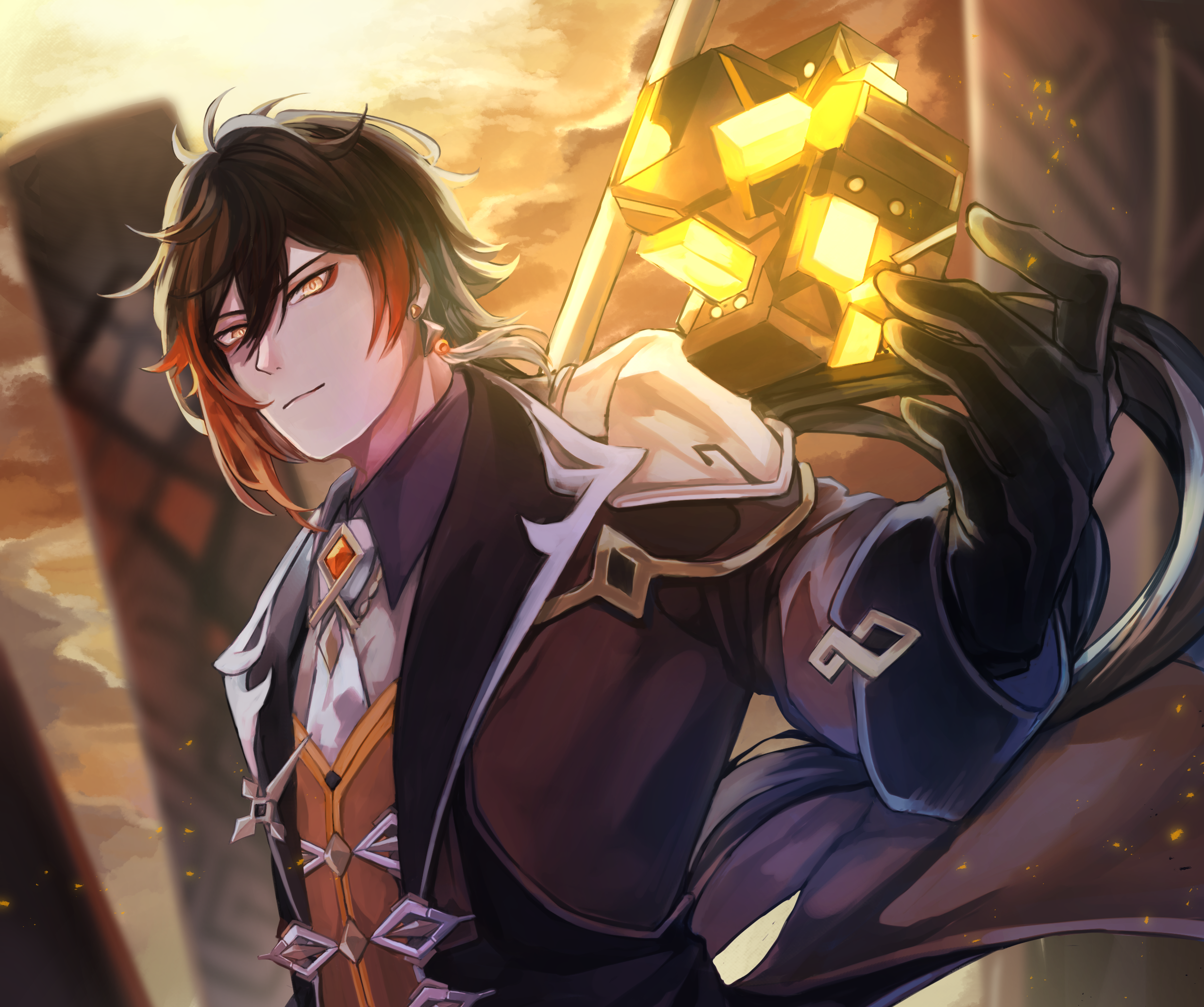 Zhongli from Genshin Impact holding a Geo construct HD Wallpaper