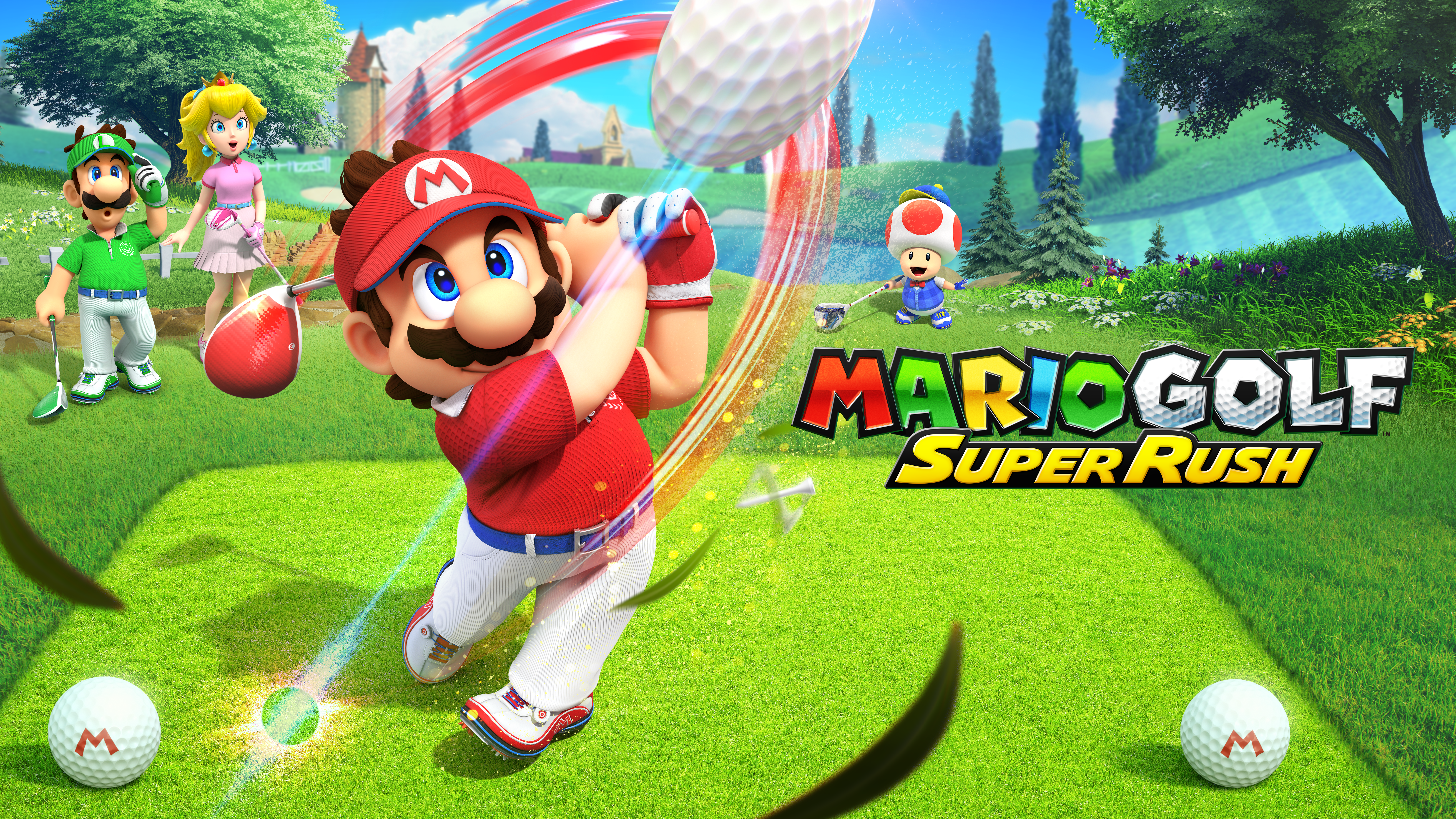 Mario Golf: Super Rush 4K with Mario, Luigi, Peach, and Toad HD Wallpaper