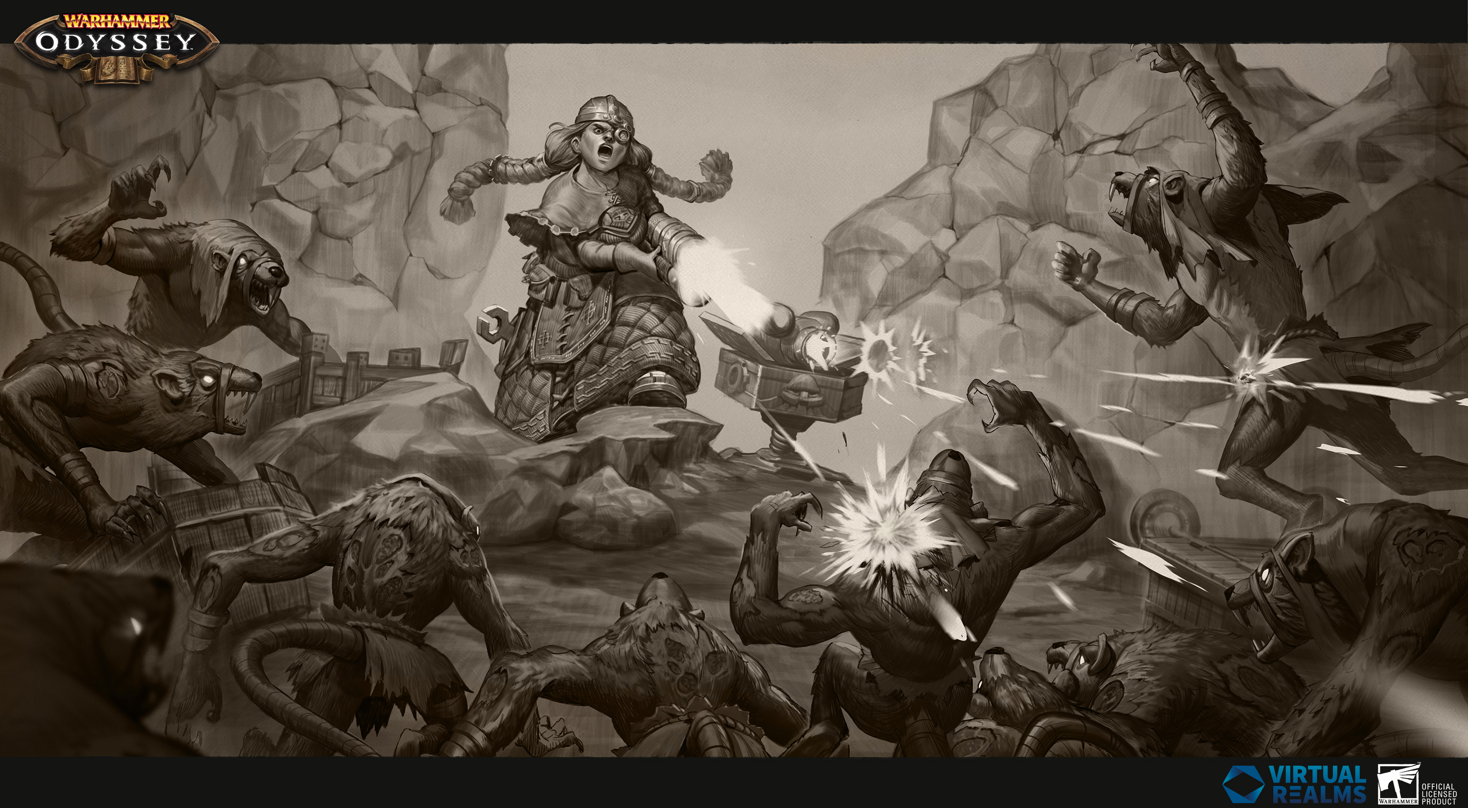 Warhammer: Odyssey Dwarf Warrior fighting Skaven HD Wallpaper