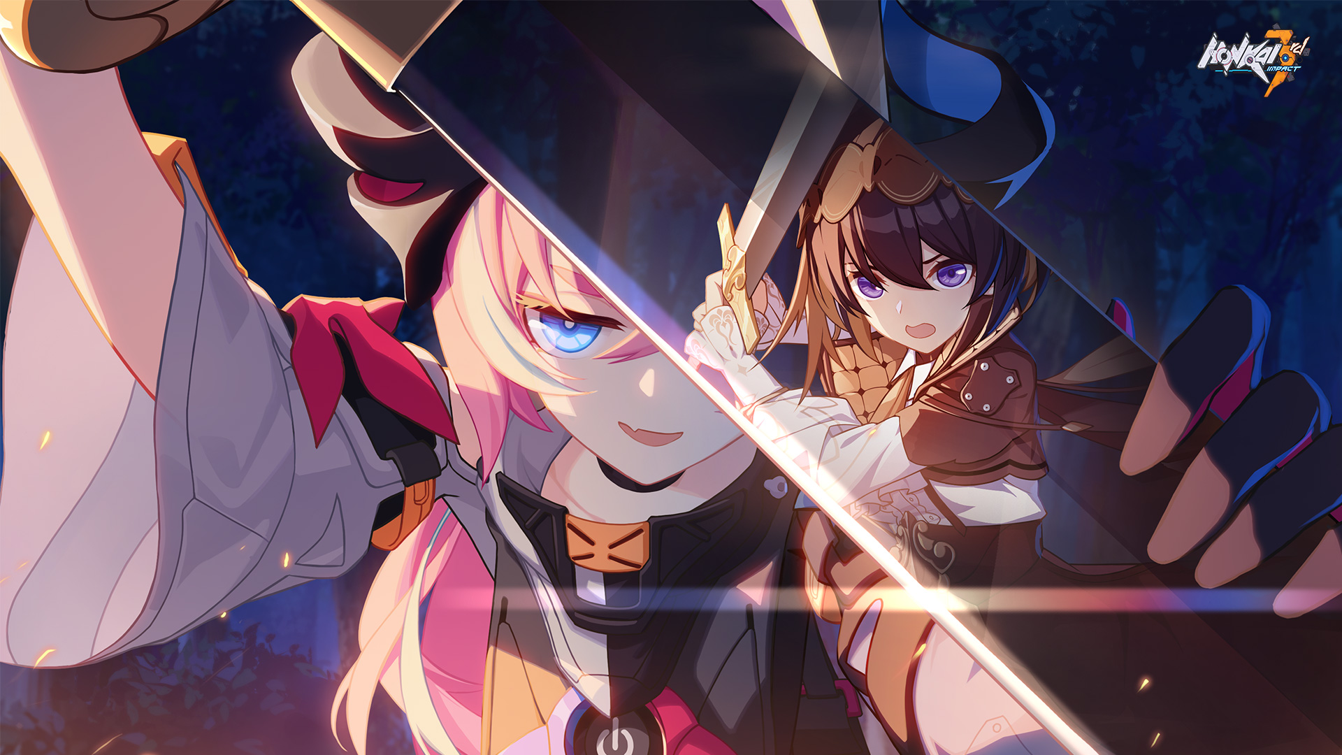 Two female characters from Honkai Impact 3rd with swords HD Wallpaper