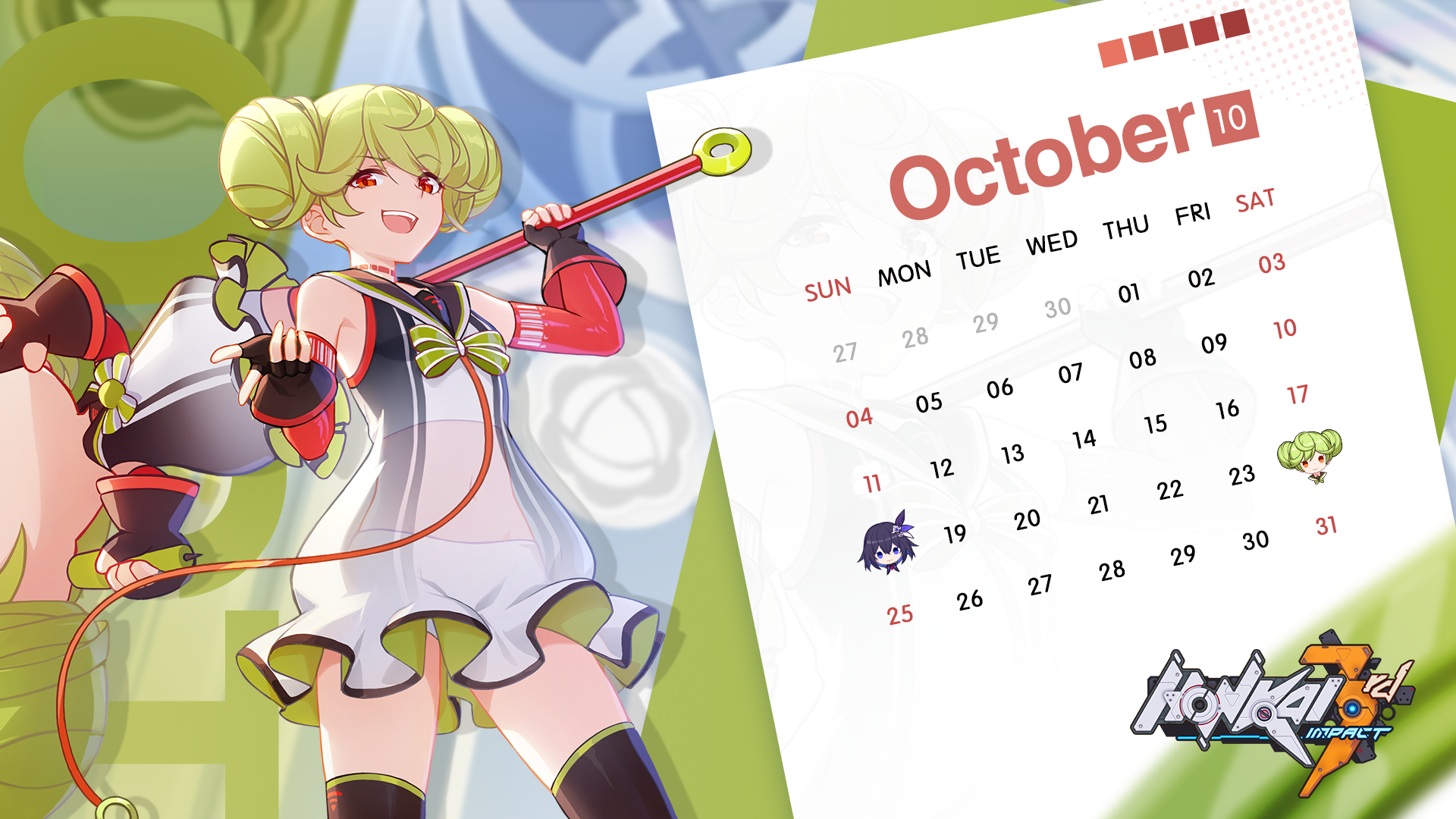 Kiana Kaslana from Honkai Impact 3rd October Calendar HD Wallpaper