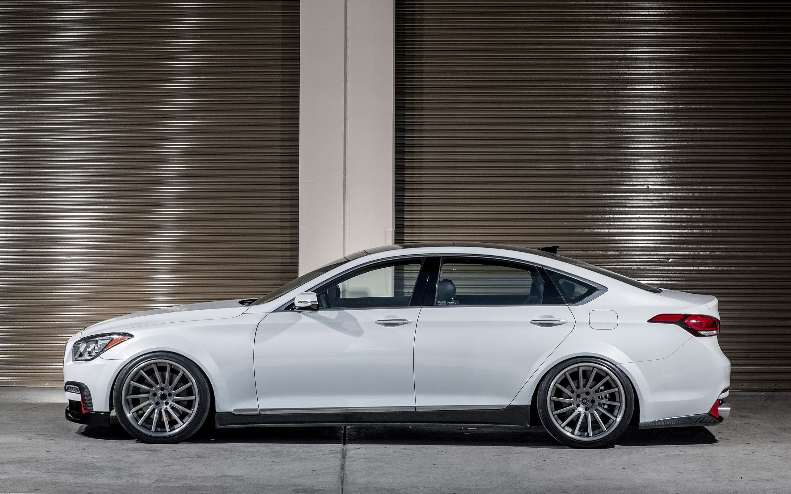 White Hyundai Genesis Sedan with custom wheels HD Wallpaper