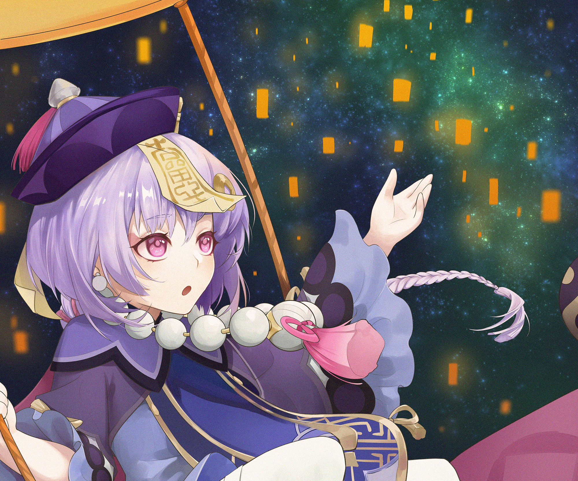 Qiqi from Genshin Impact with Lanterns HD Wallpaper