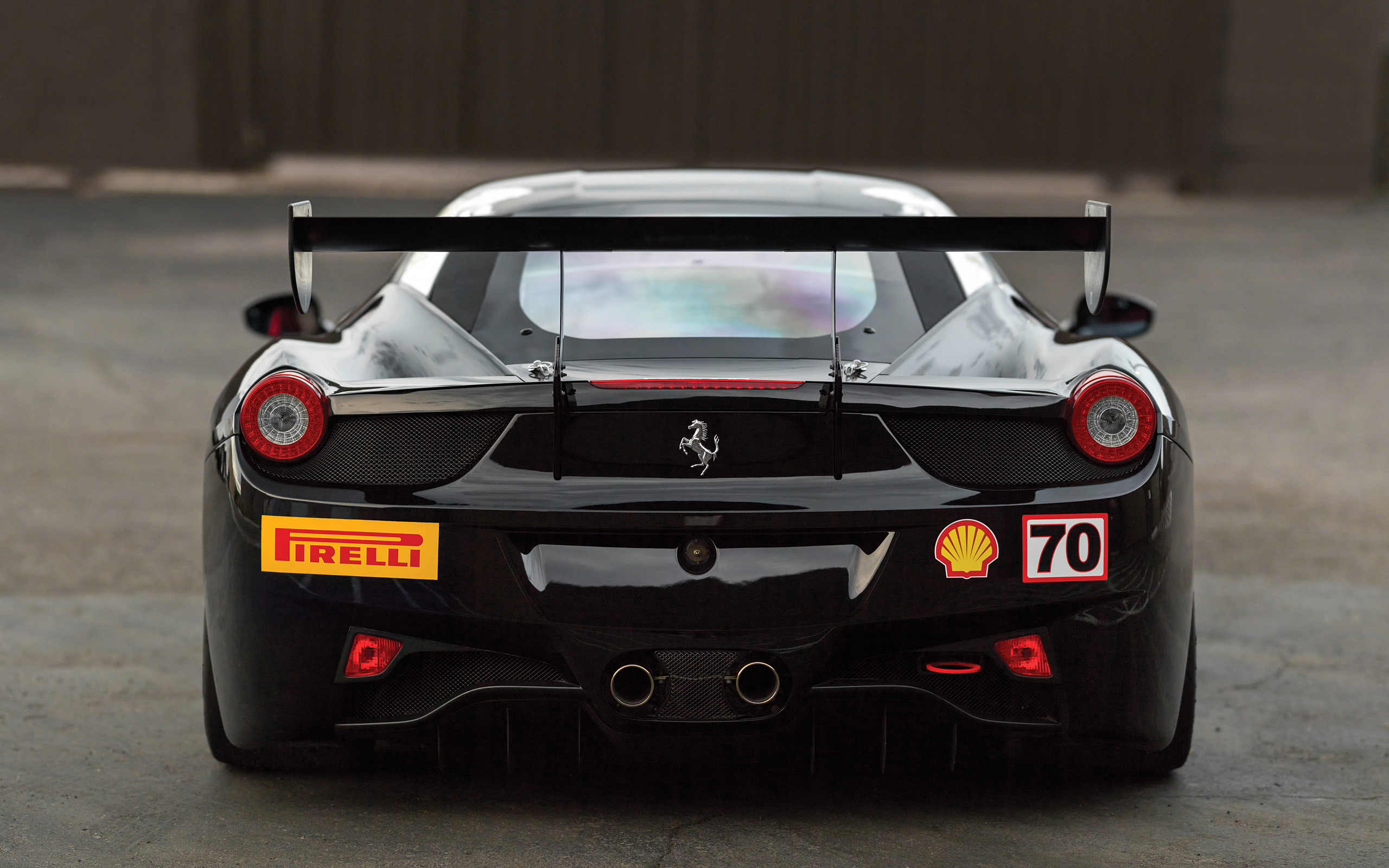 Black Ferrari 458 Challenge Evoluzione with racing decals HD Wallpaper
