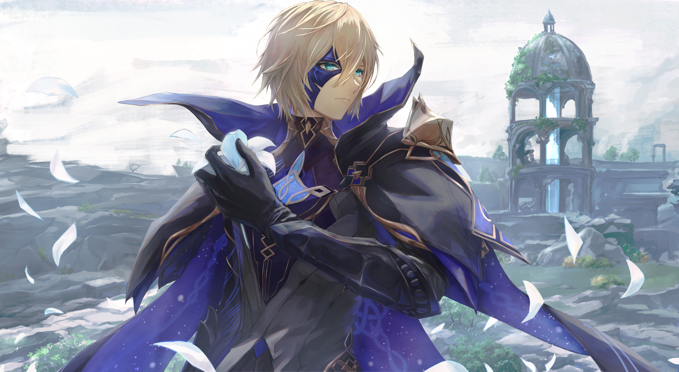 Dainsleif from Genshin Impact holding a white flower HD Wallpaper