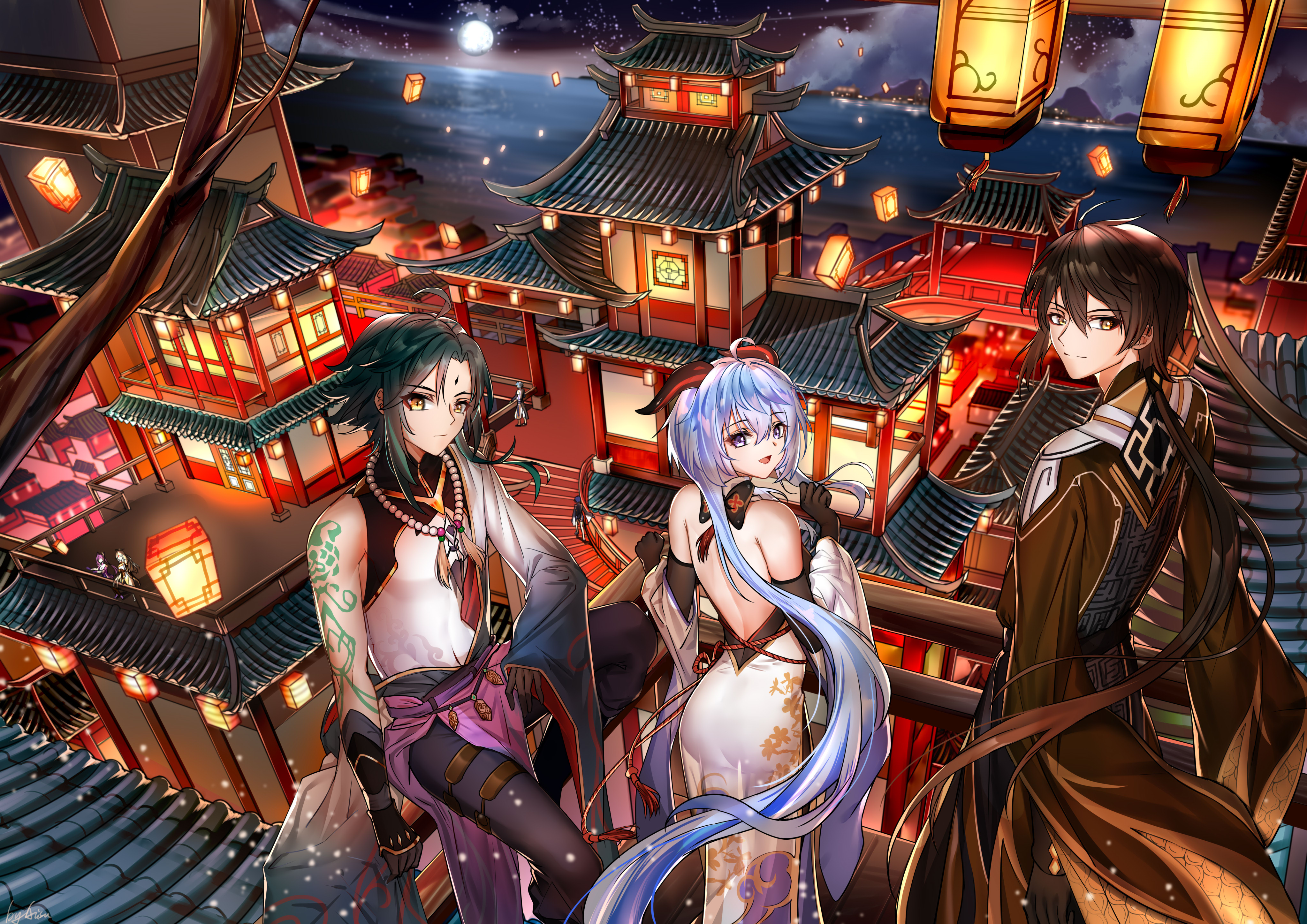 Xiao, Ganyu, and Zhongli from Genshin Impact 4K HD Wallpaper