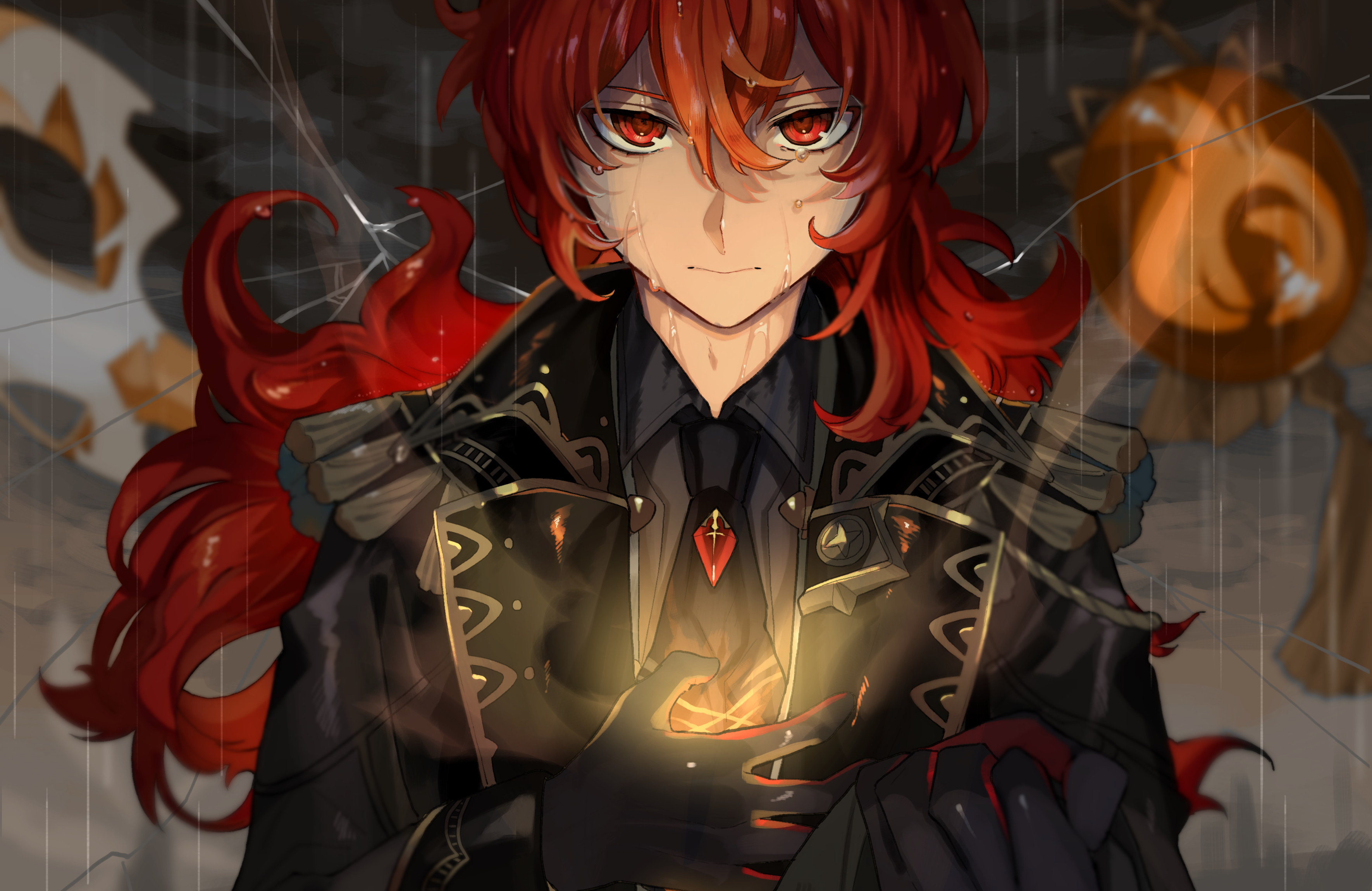 Diluc from Genshin Impact crying HD Wallpaper