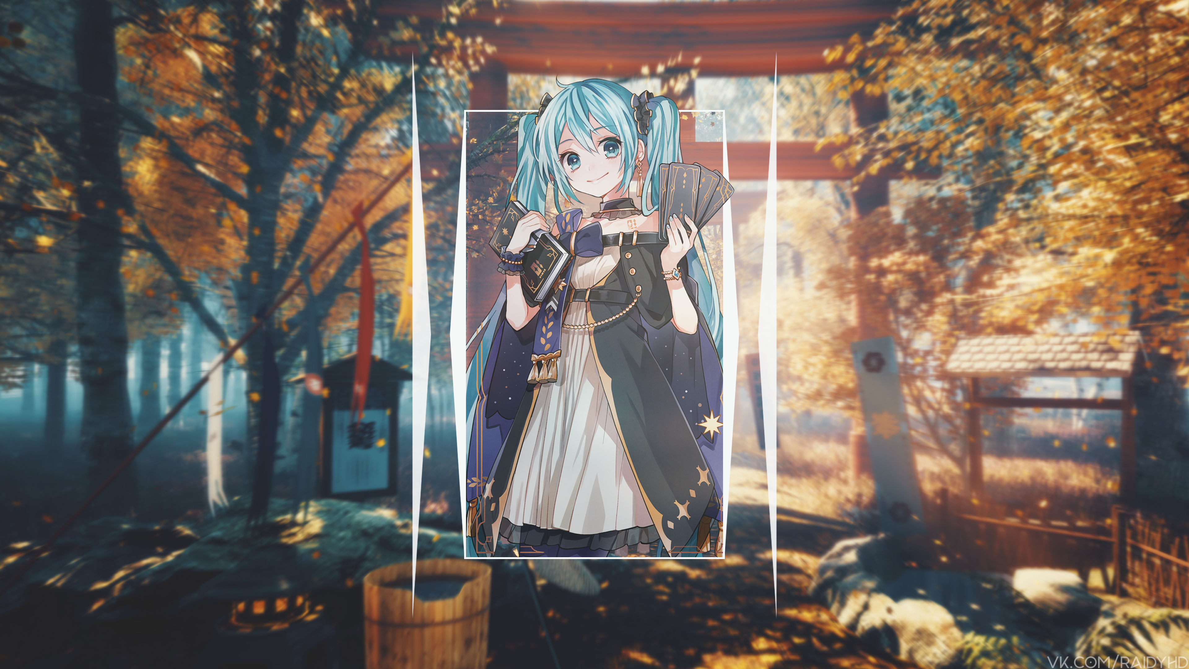 Hatsune Miku in a Japanese Shrine HD Wallpaper