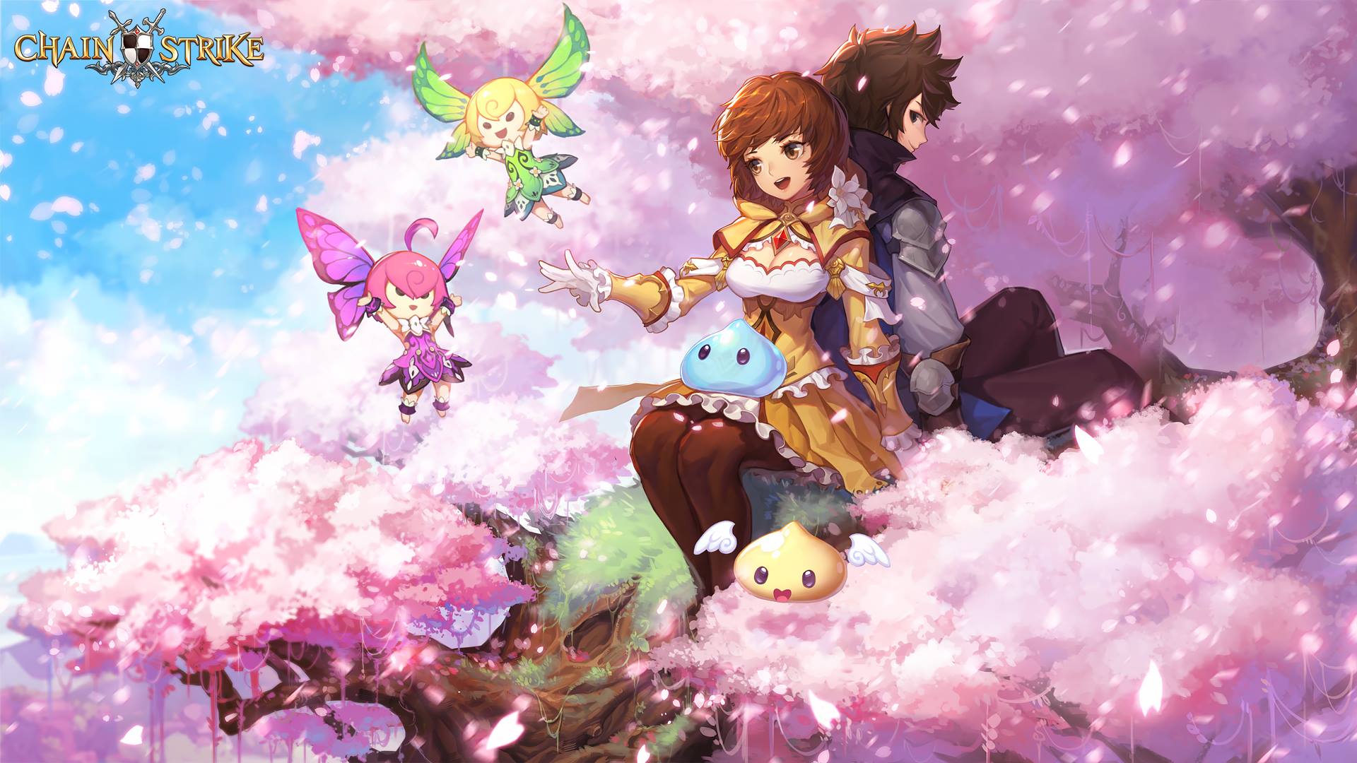 Chain Strike characters with fairies and slimes HD Wallpaper