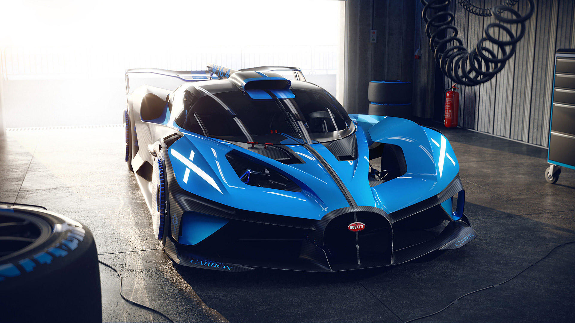 Bugatti Bolide Racing Car in Garage HD Wallpaper