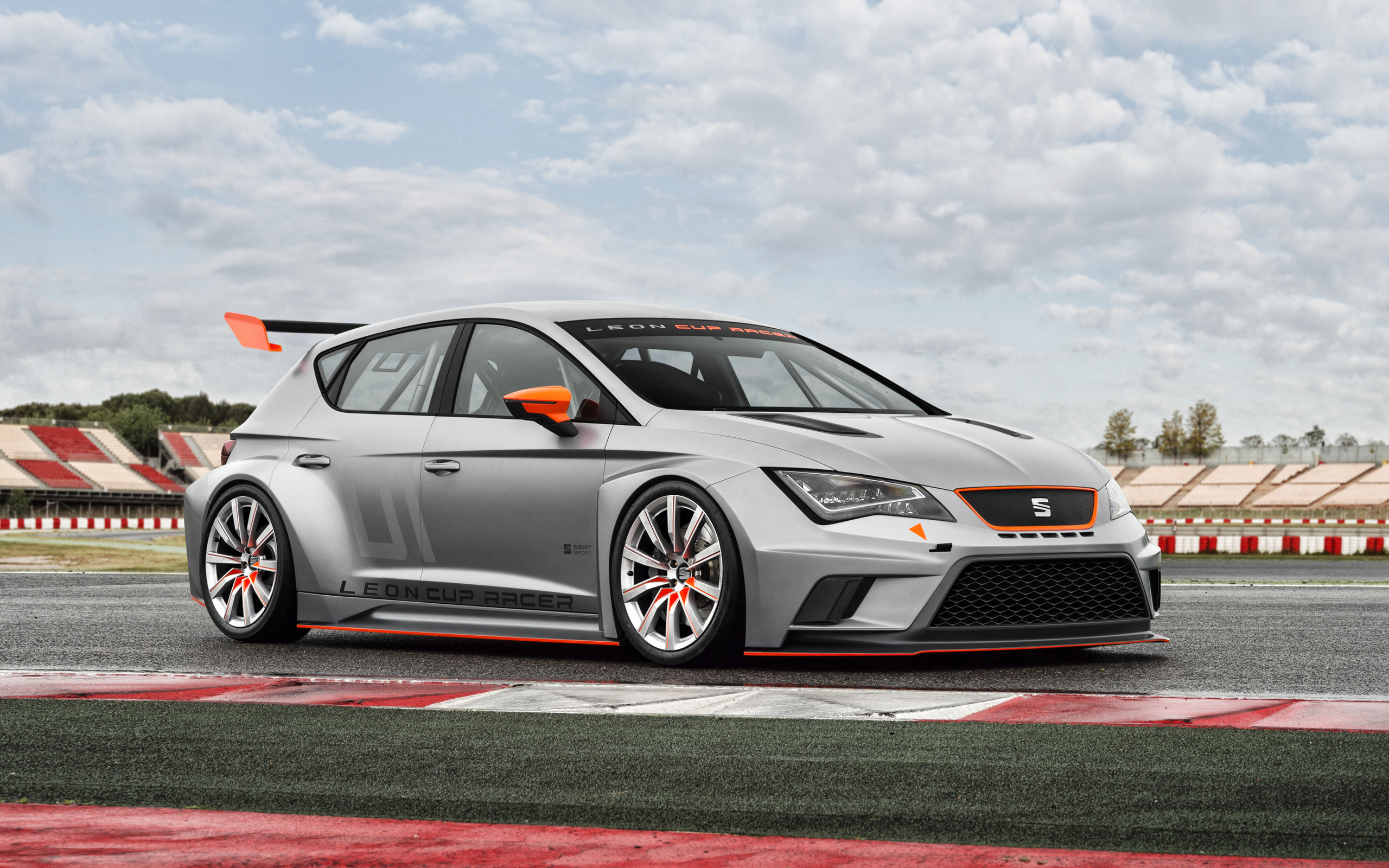 Silver Seat Leon Cup Racer Concept car on a racetrack HD Wallpaper