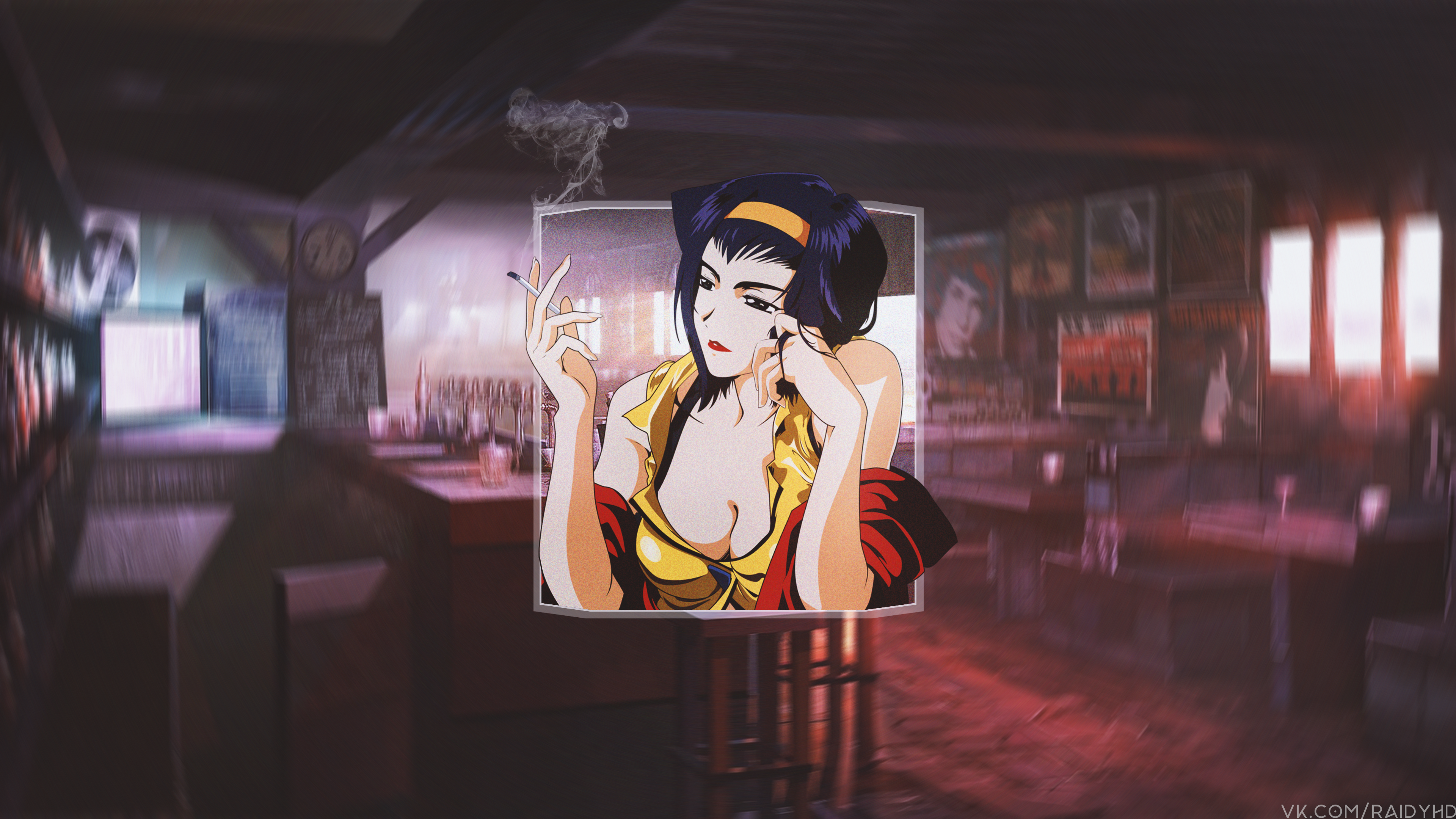Faye Valentine smoking in a bar HD Wallpaper