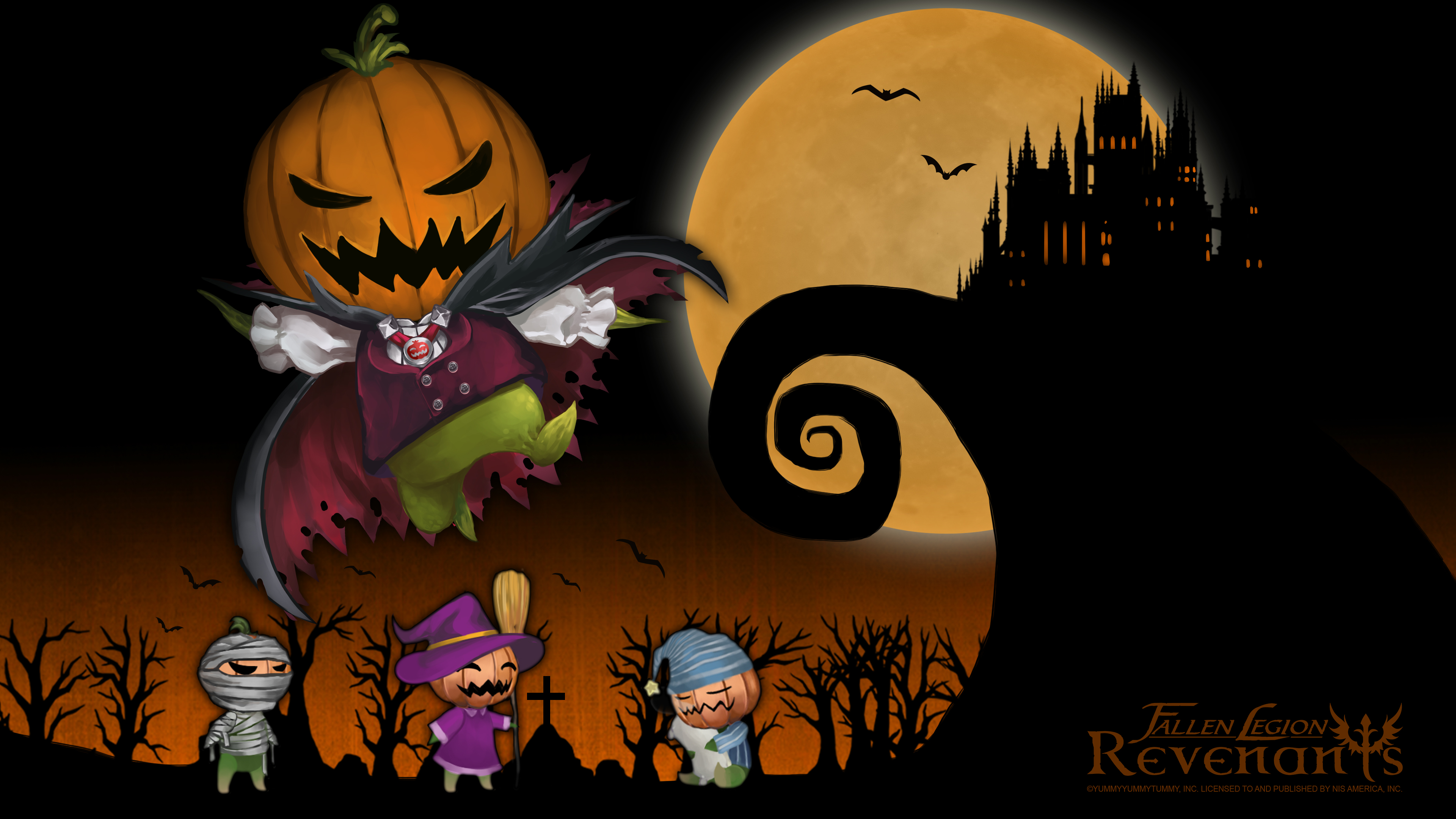 Fallen Legion: Revenants Halloween characters and castle 4K HD Wallpaper