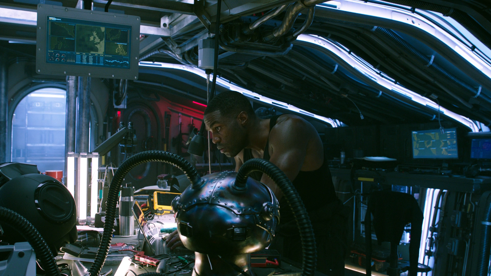 Black Manta from Aquaman in a futuristic lab HD Wallpaper