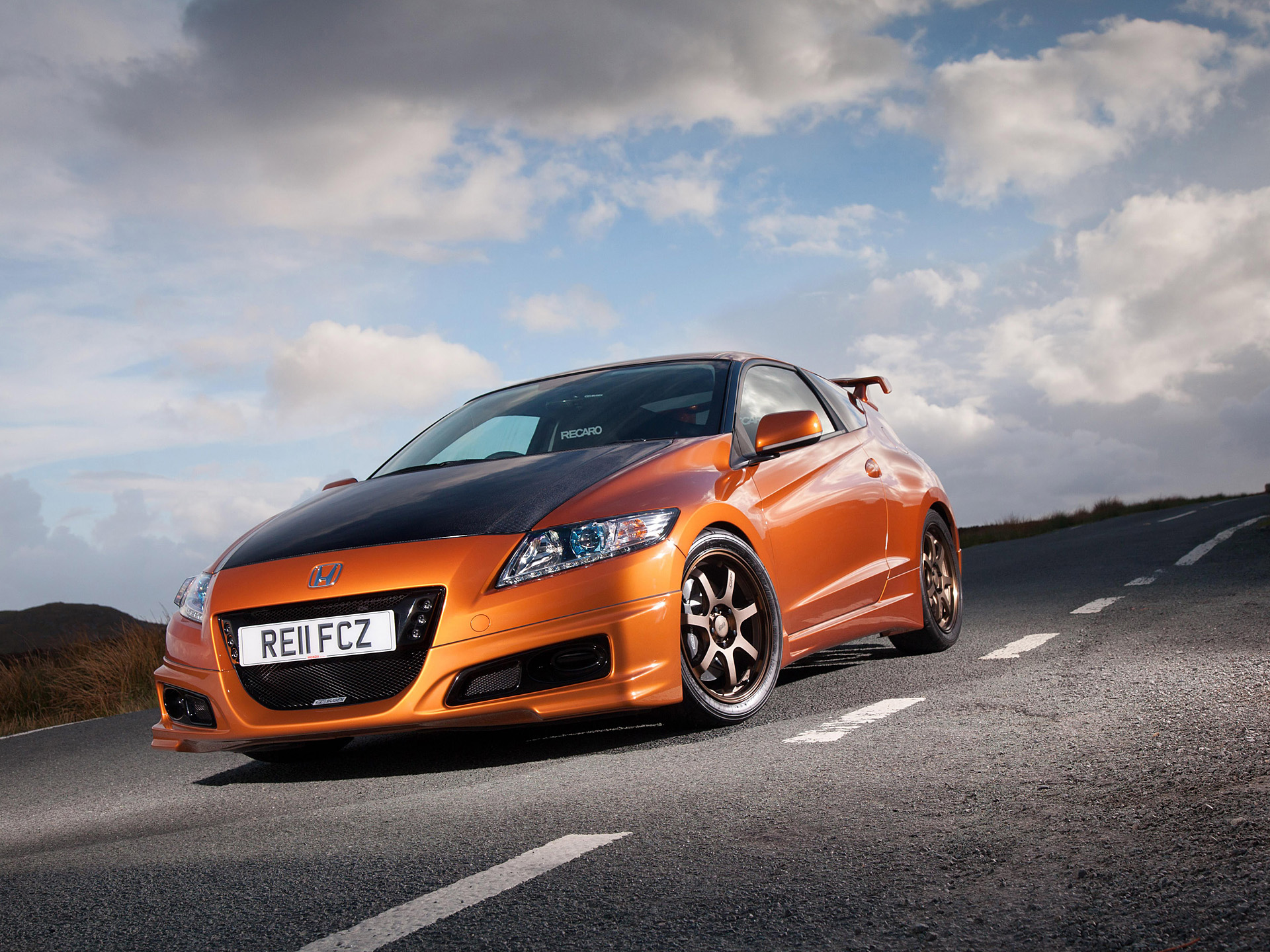 Orange Honda CR-Z Mugen with Carbon Fiber Hood on Road HD Wallpaper