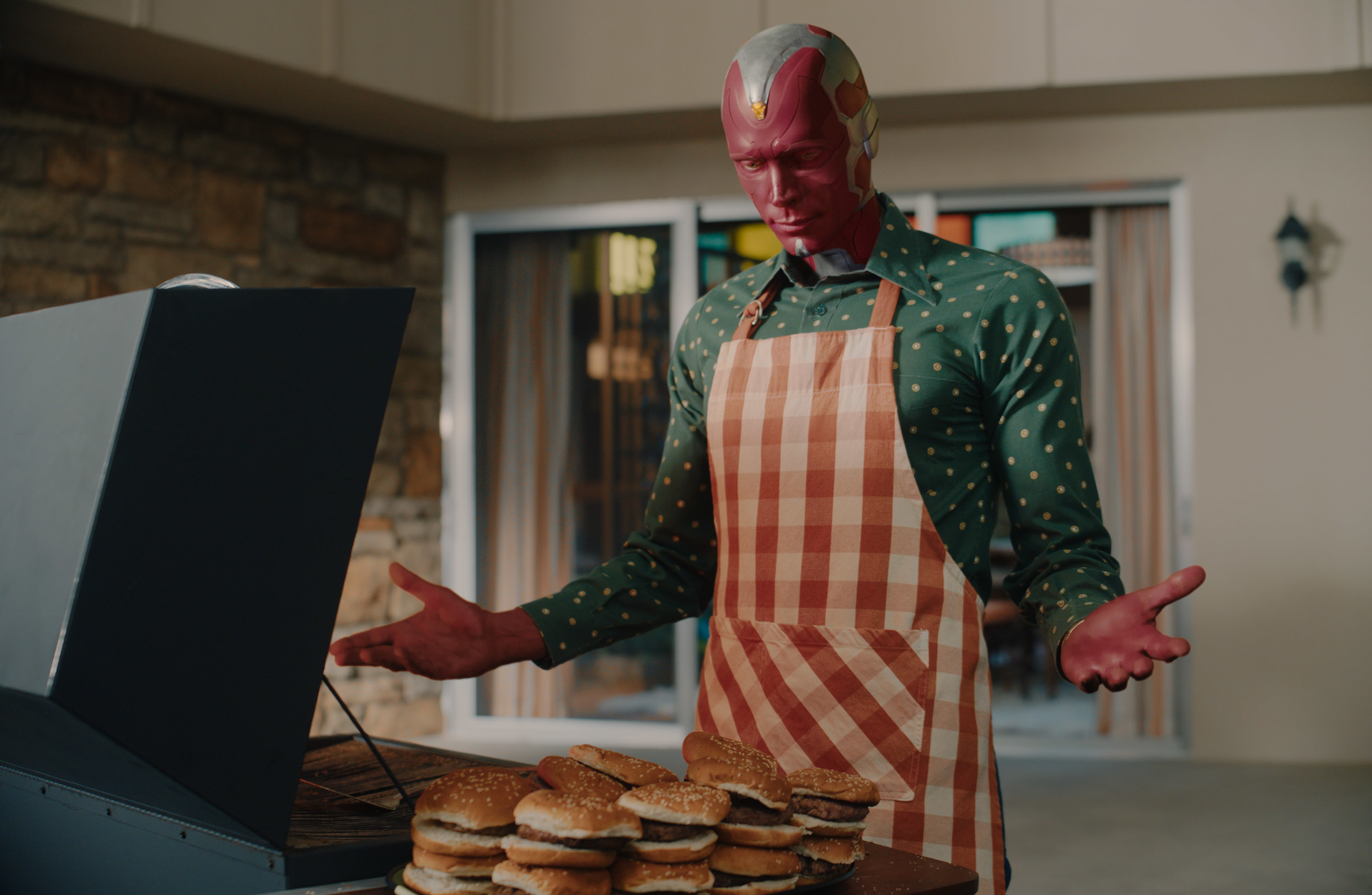 Vision from WandaVision grilling burgers HD Wallpaper