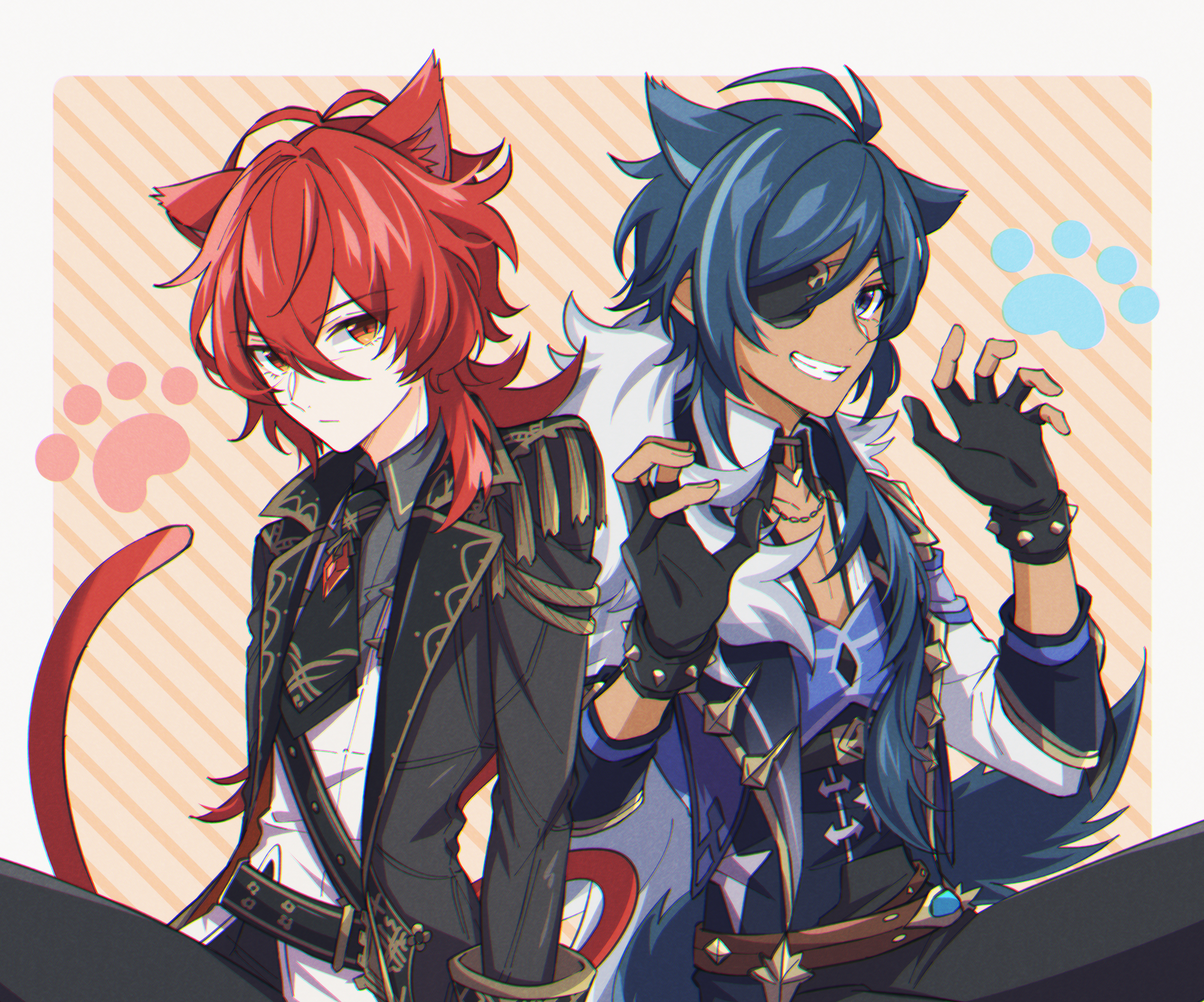 Diluc and Kaeya with Animal Ears from Genshin Impact HD Wallpaper