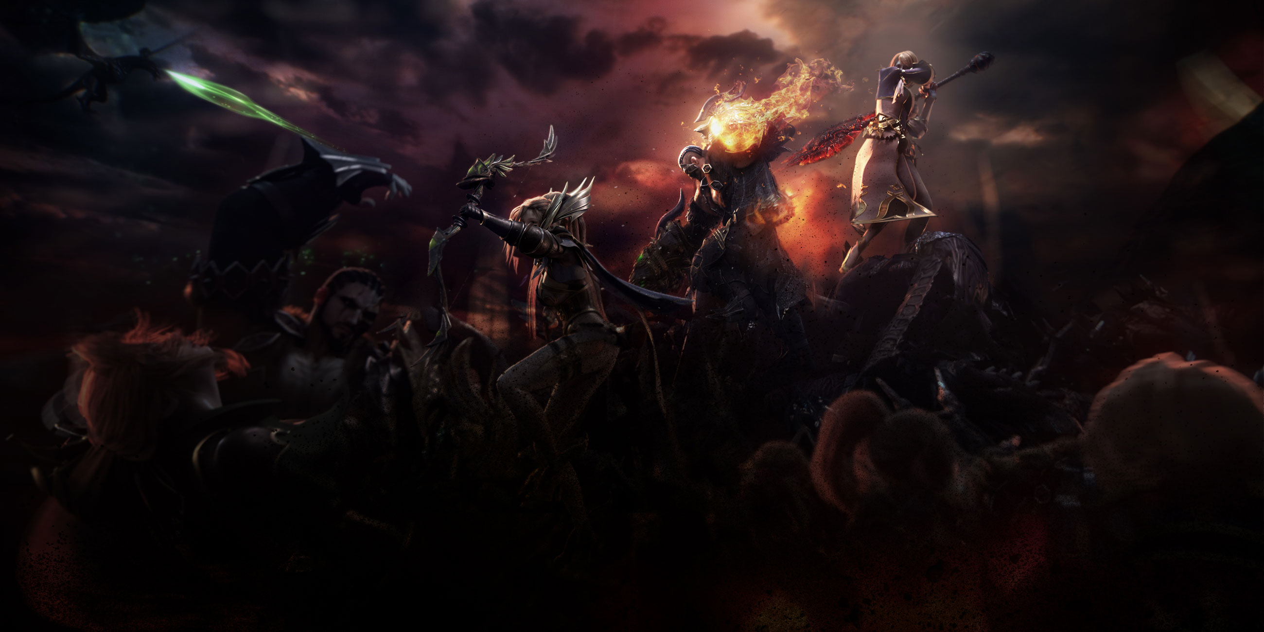 Fantasy characters in a battle scene HD Wallpaper
