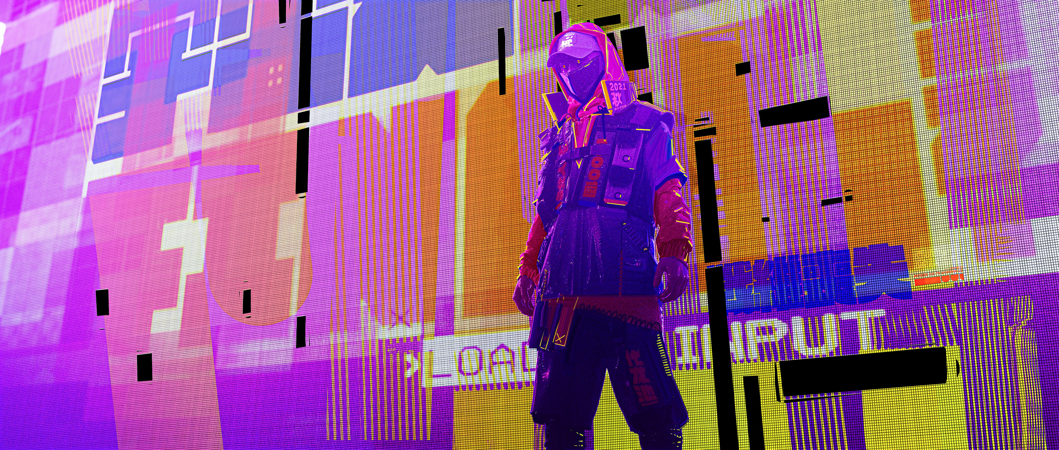 Sci-Fi Man in Futuristic Cityscape HD Wallpaper
