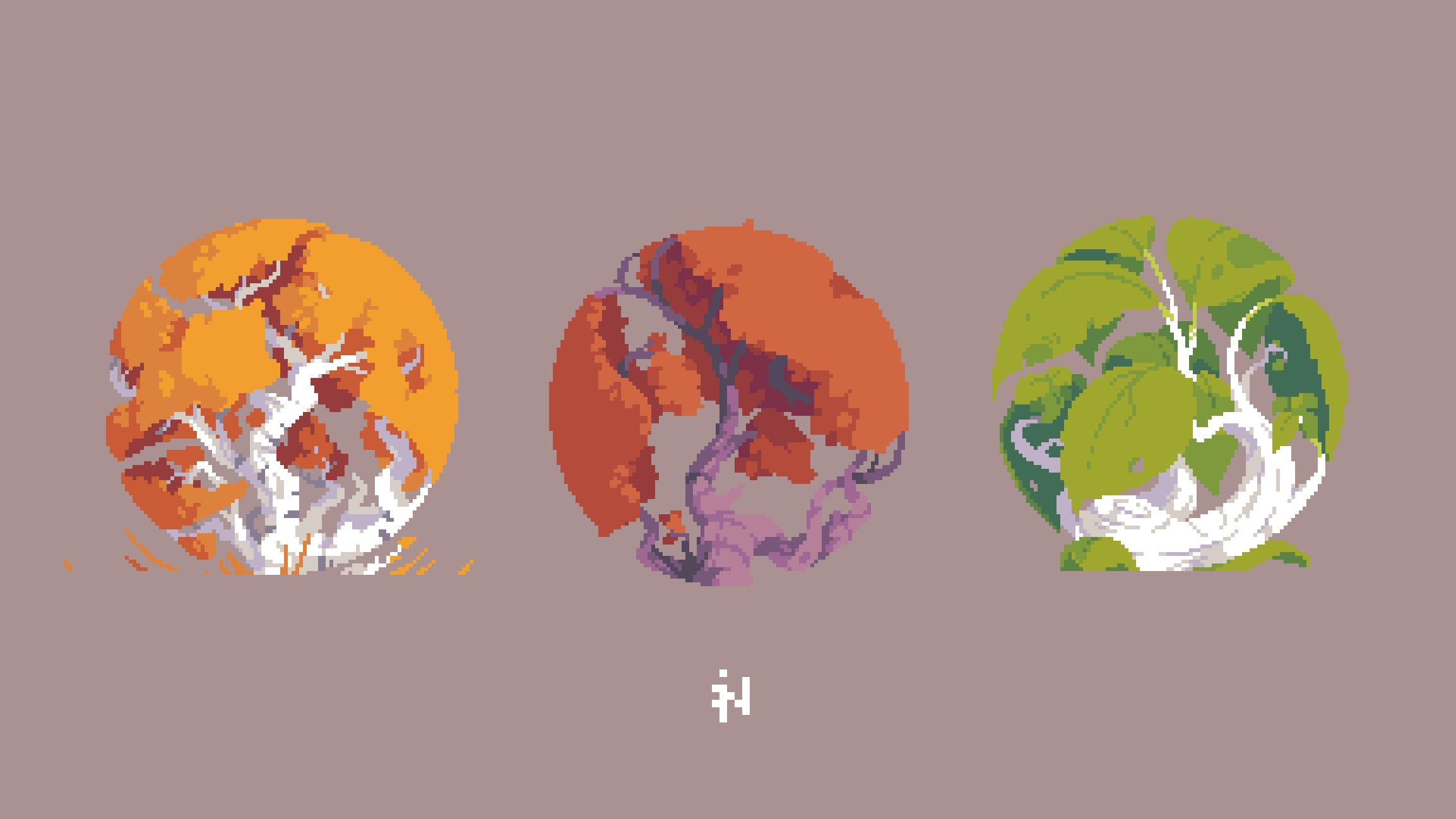 Pixel art trees in spherical shapes HD Wallpaper
