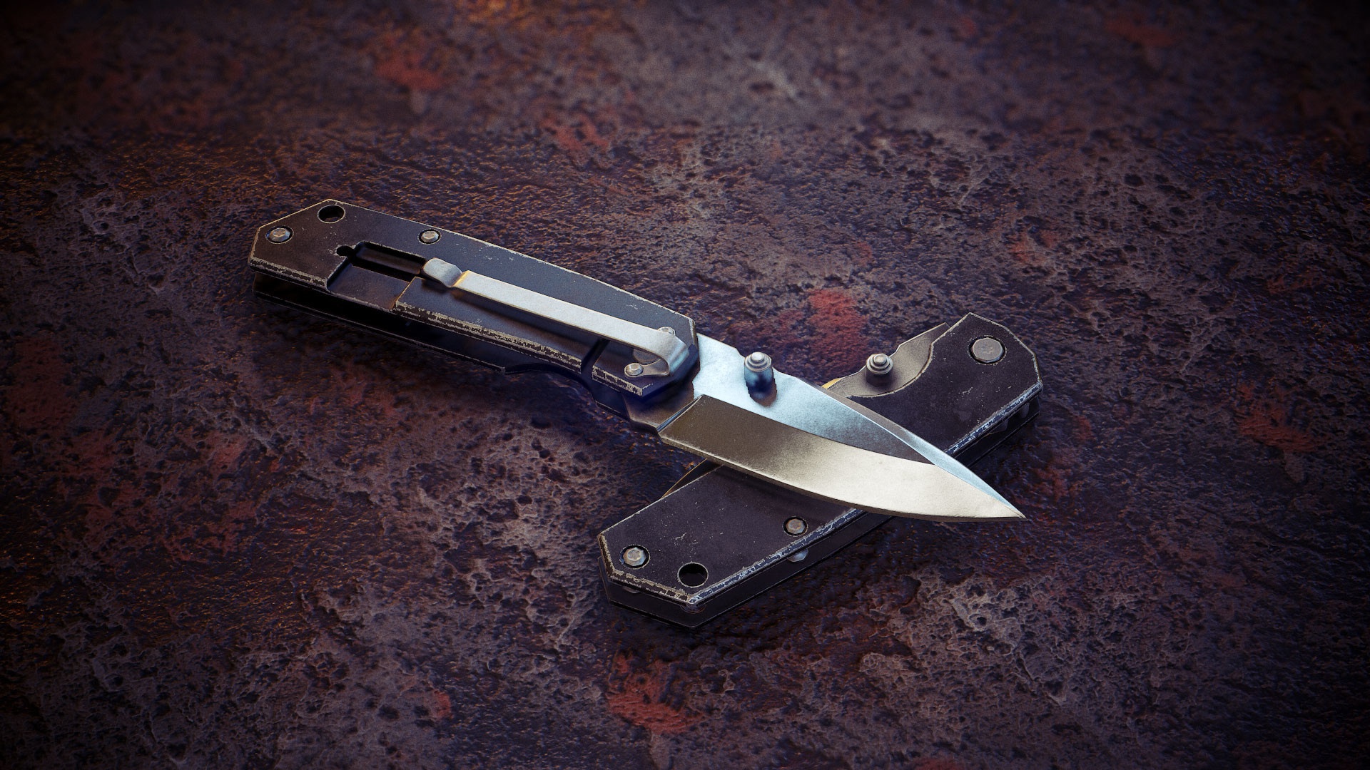 Folding knife on a textured surface HD Wallpaper