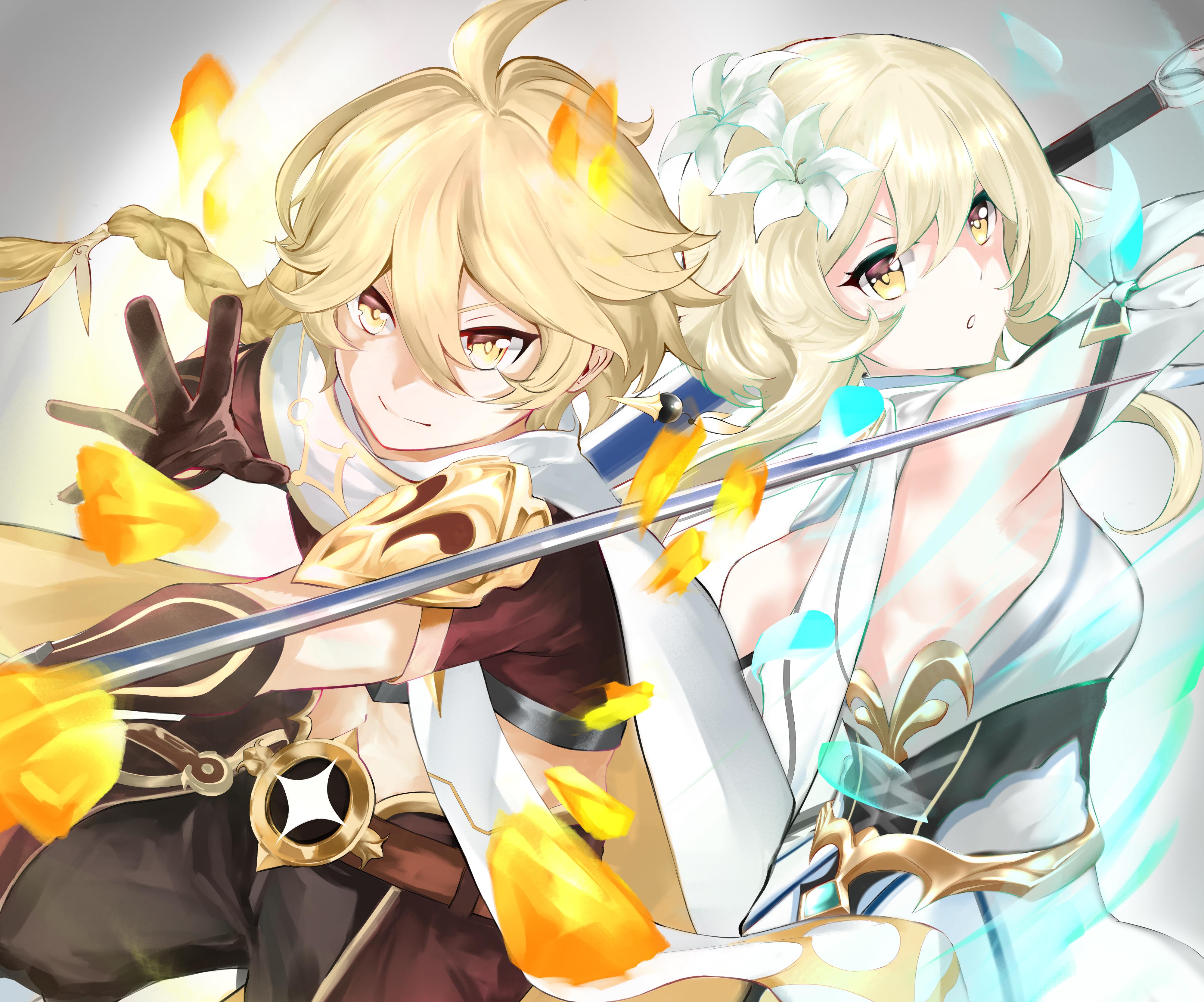 Aether and Lumine from Genshin Impact 4K HD Wallpaper