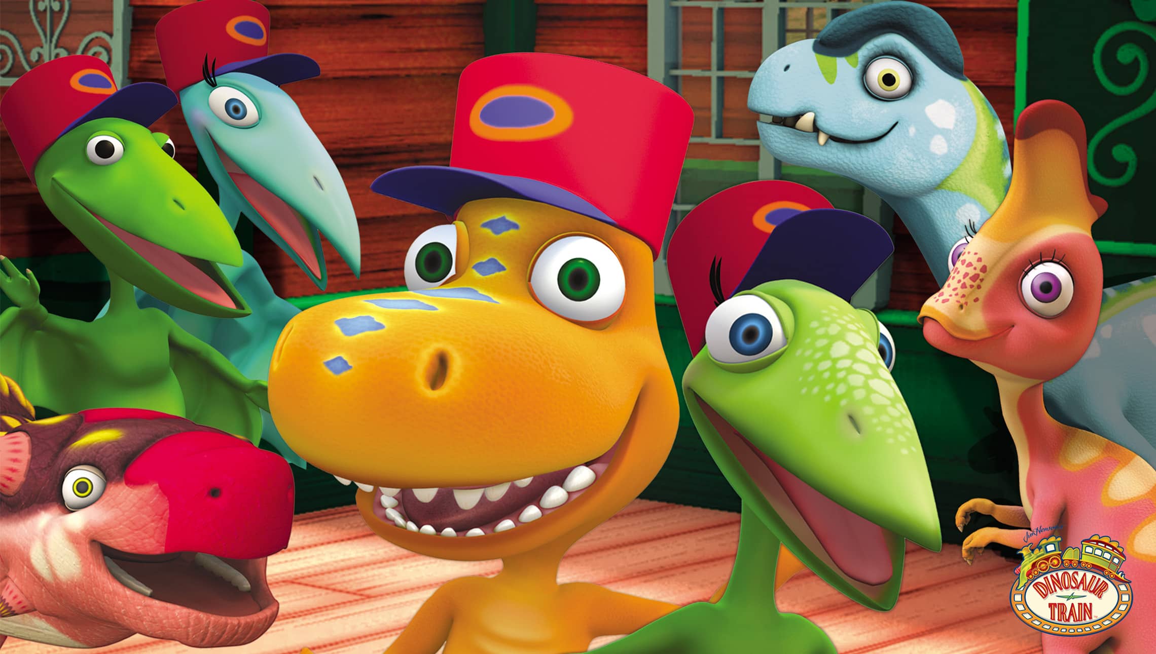 Dinosaur Train characters wearing red hats HD Wallpaper