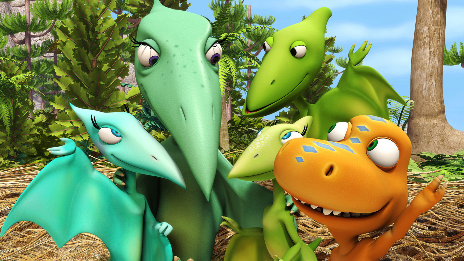 Dinosaur Train characters in a nest HD Wallpaper
