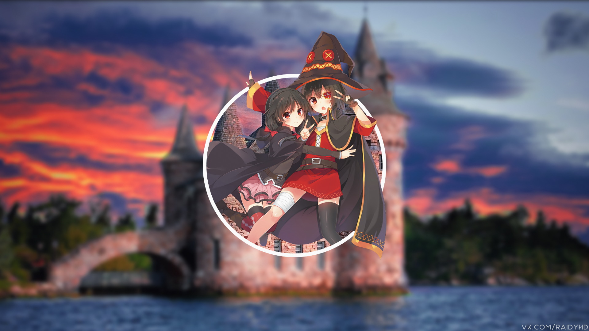 Megumin from KonoSuba with another girl HD Wallpaper