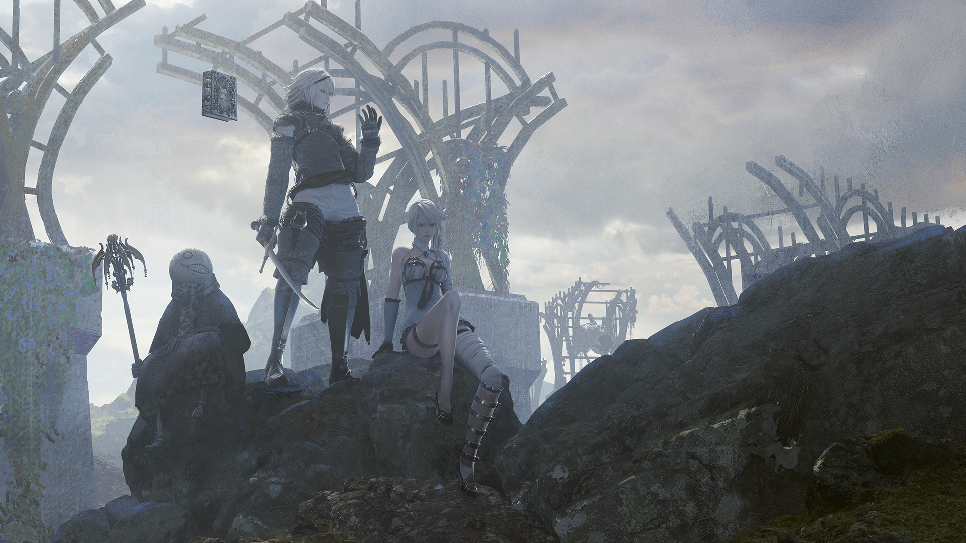 NieR Replicant characters in ruins HD Wallpaper