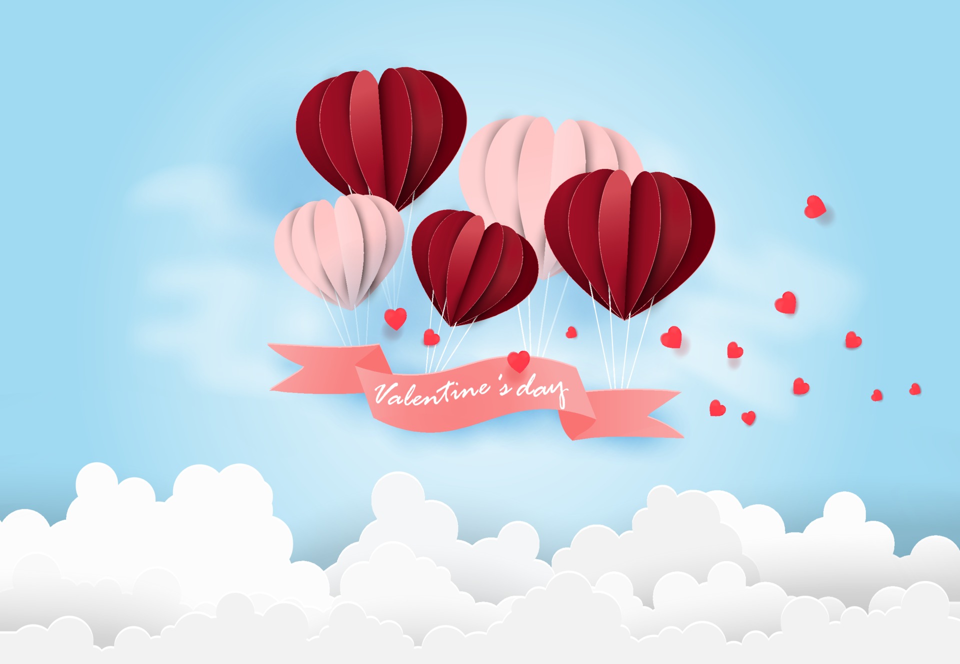 Valentine's Day Heart Balloons with Ribbon HD Wallpaper
