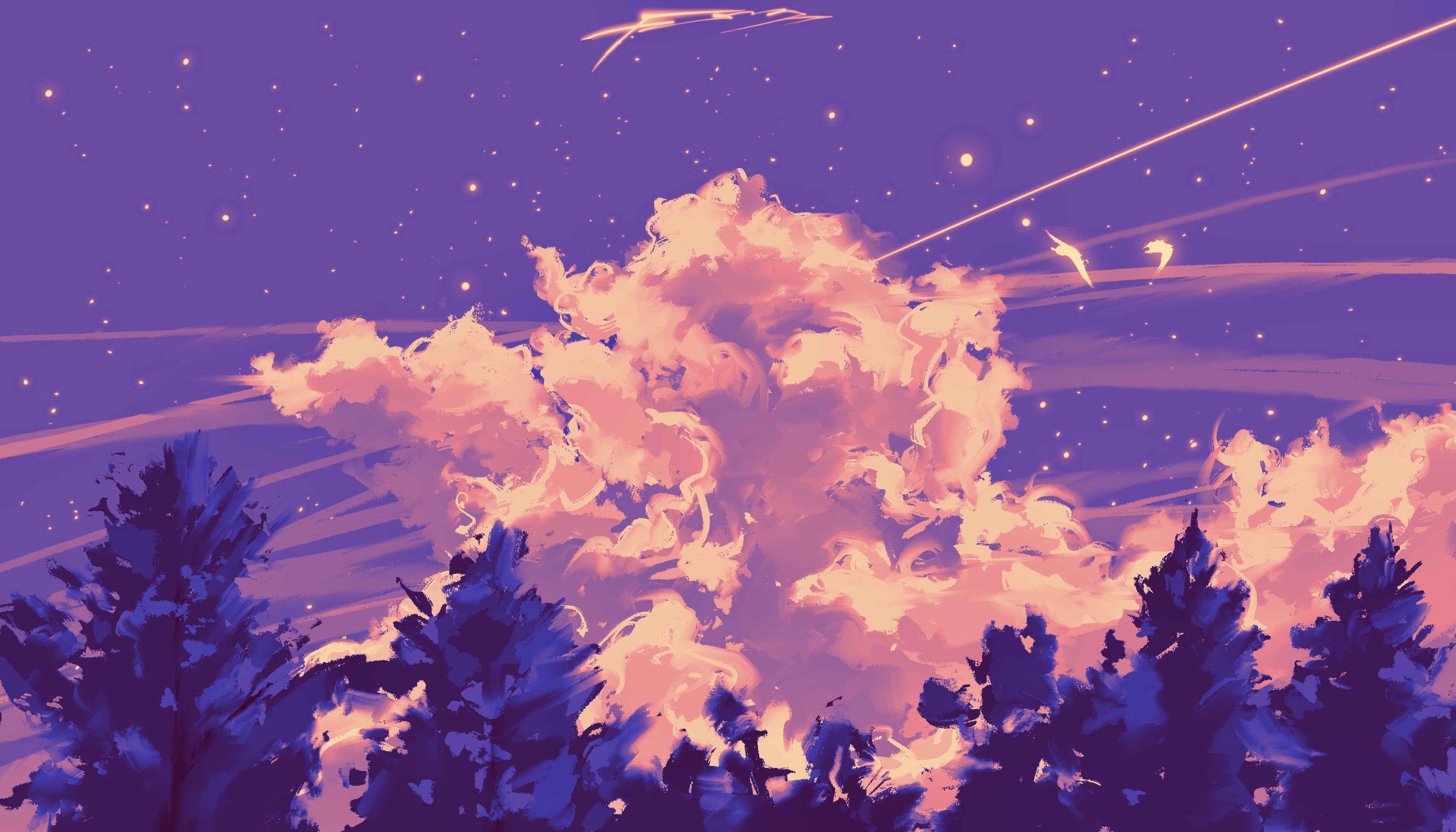 Artistic night sky with clouds and stars HD Wallpaper