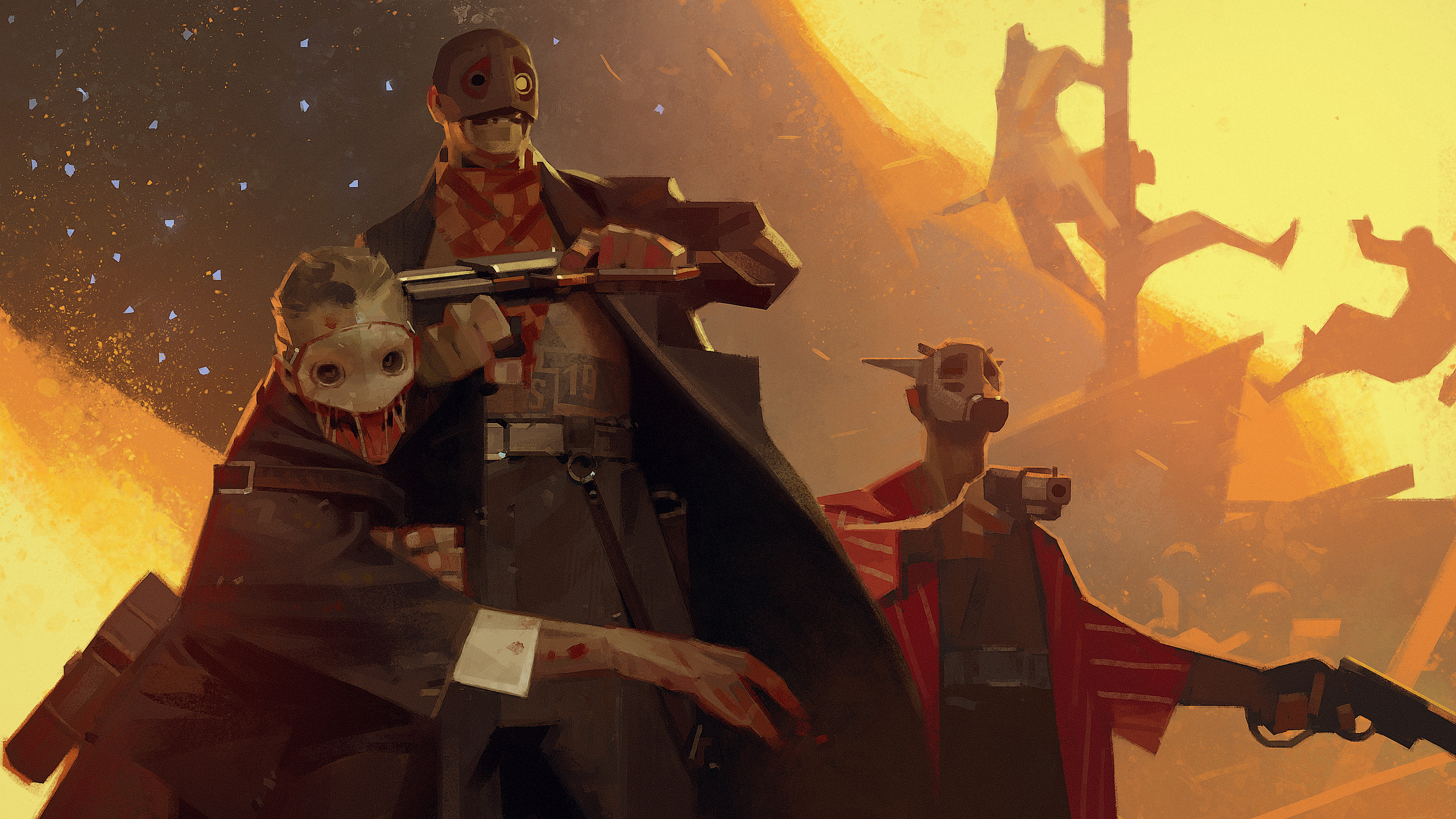 Characters from Deathloop with masks and guns HD Wallpaper