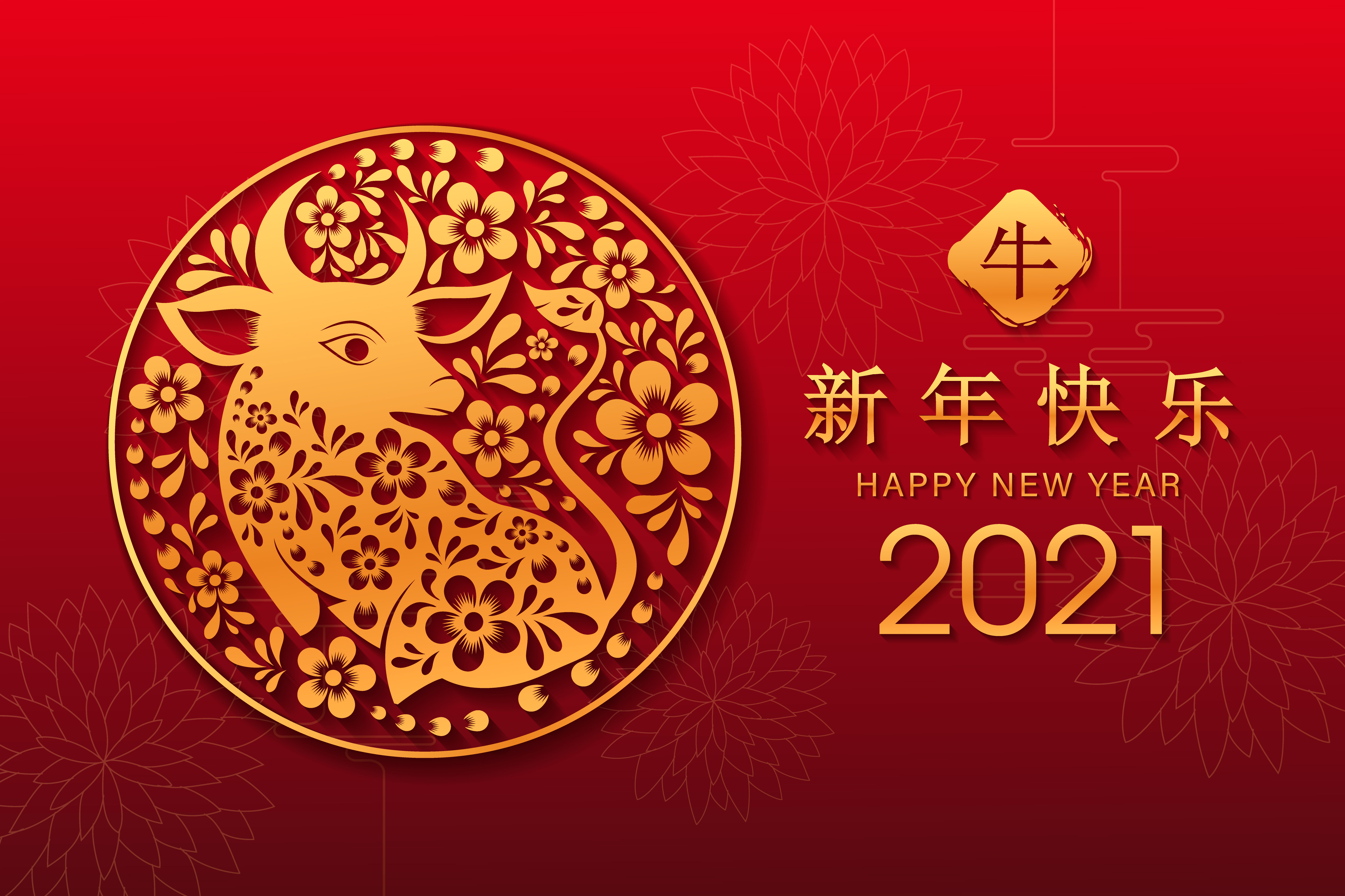 Happy New Year 2021 Chinese Zodiac Ox 4K HD Wallpaper