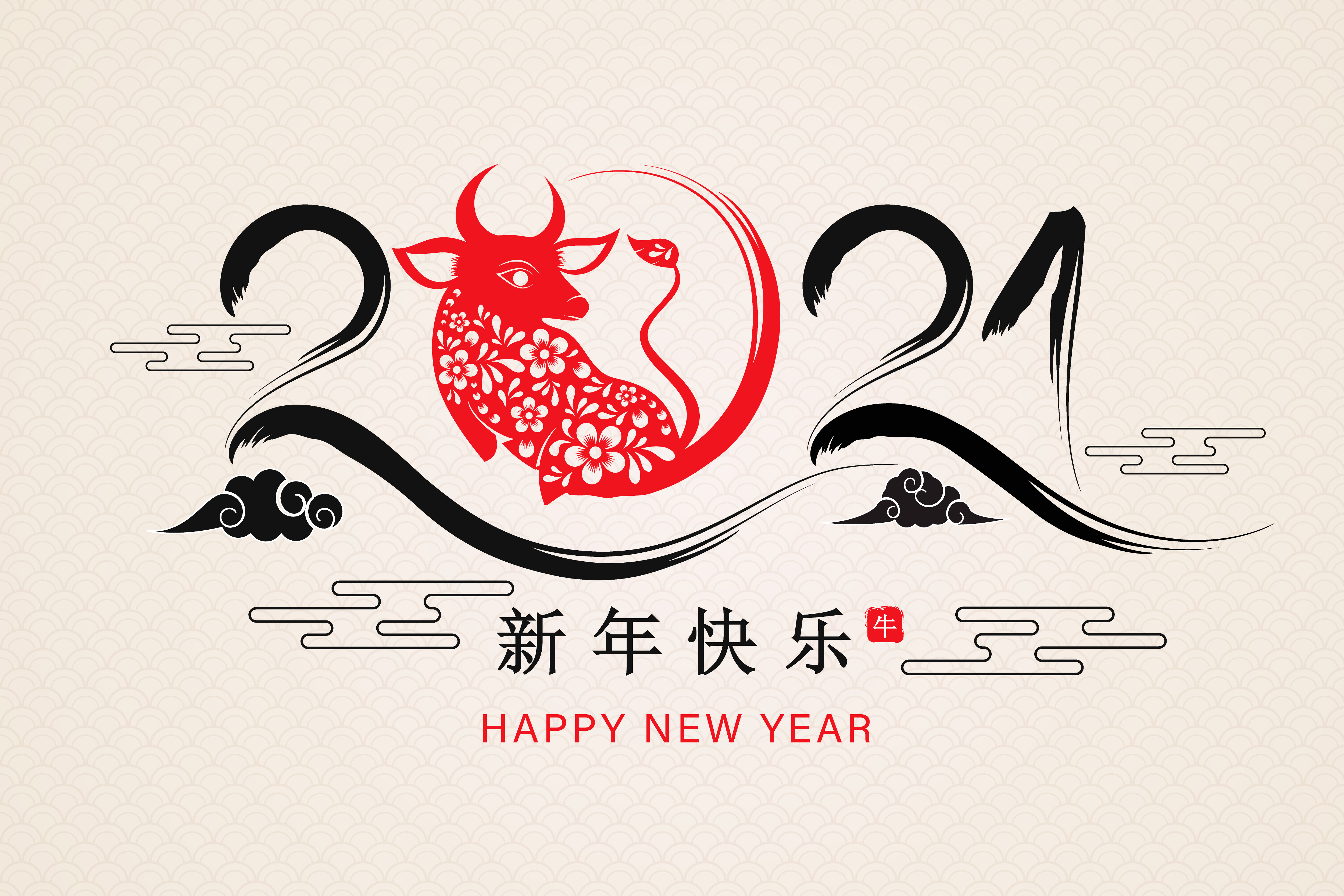 Happy New Year 2021 Chinese Zodiac Ox 4K HD Wallpaper