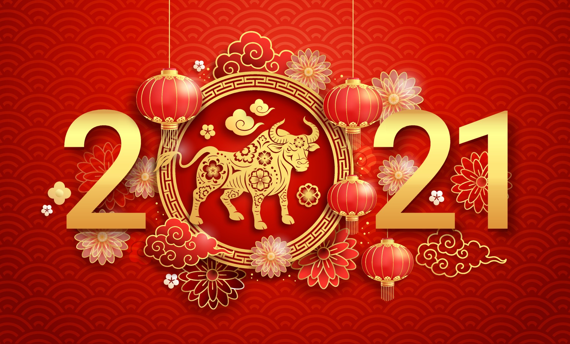 Chinese New Year 2021 Golden Ox Lanterns HD Wallpaper