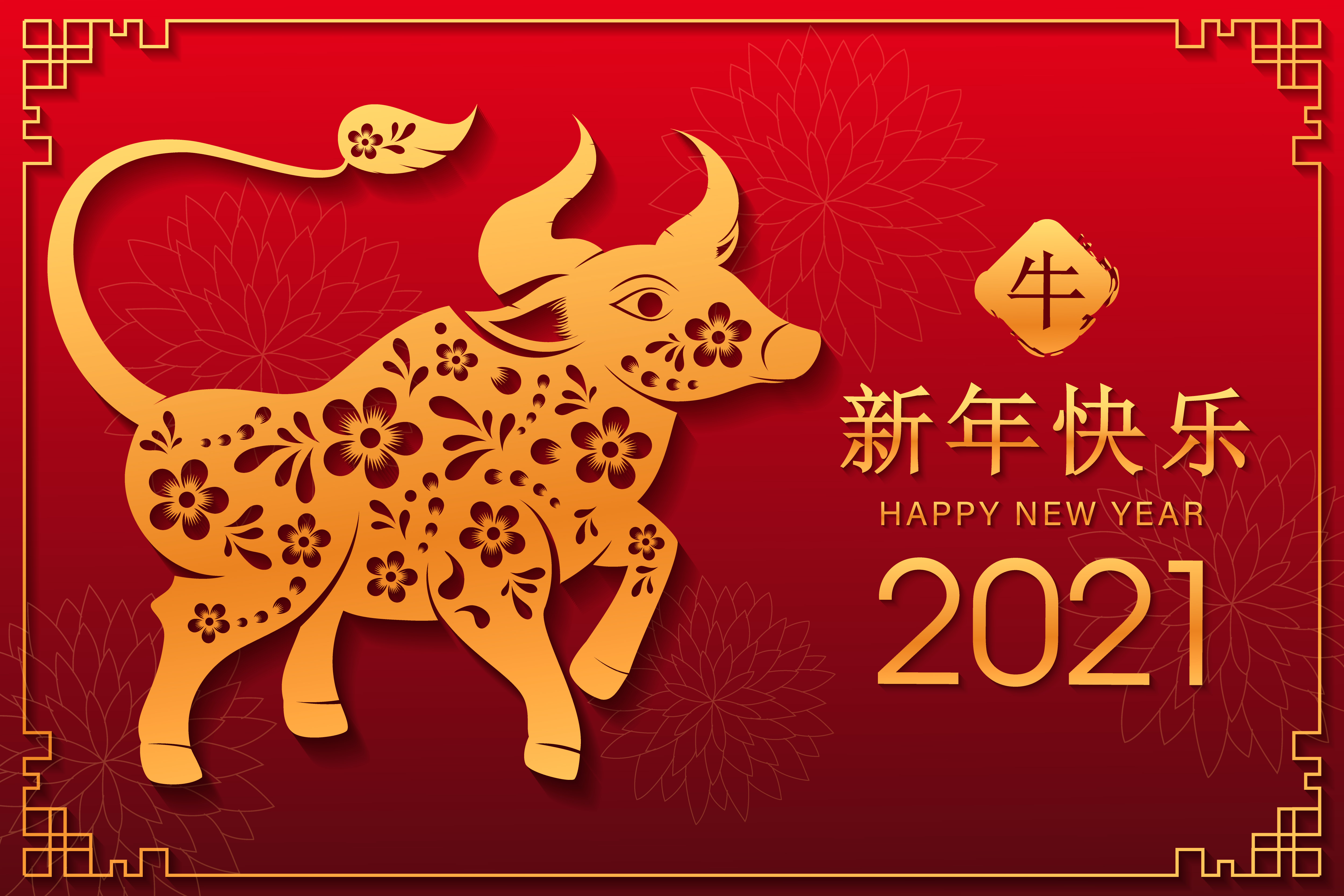 Chinese New Year 2021 Ox 4K HD Wallpaper