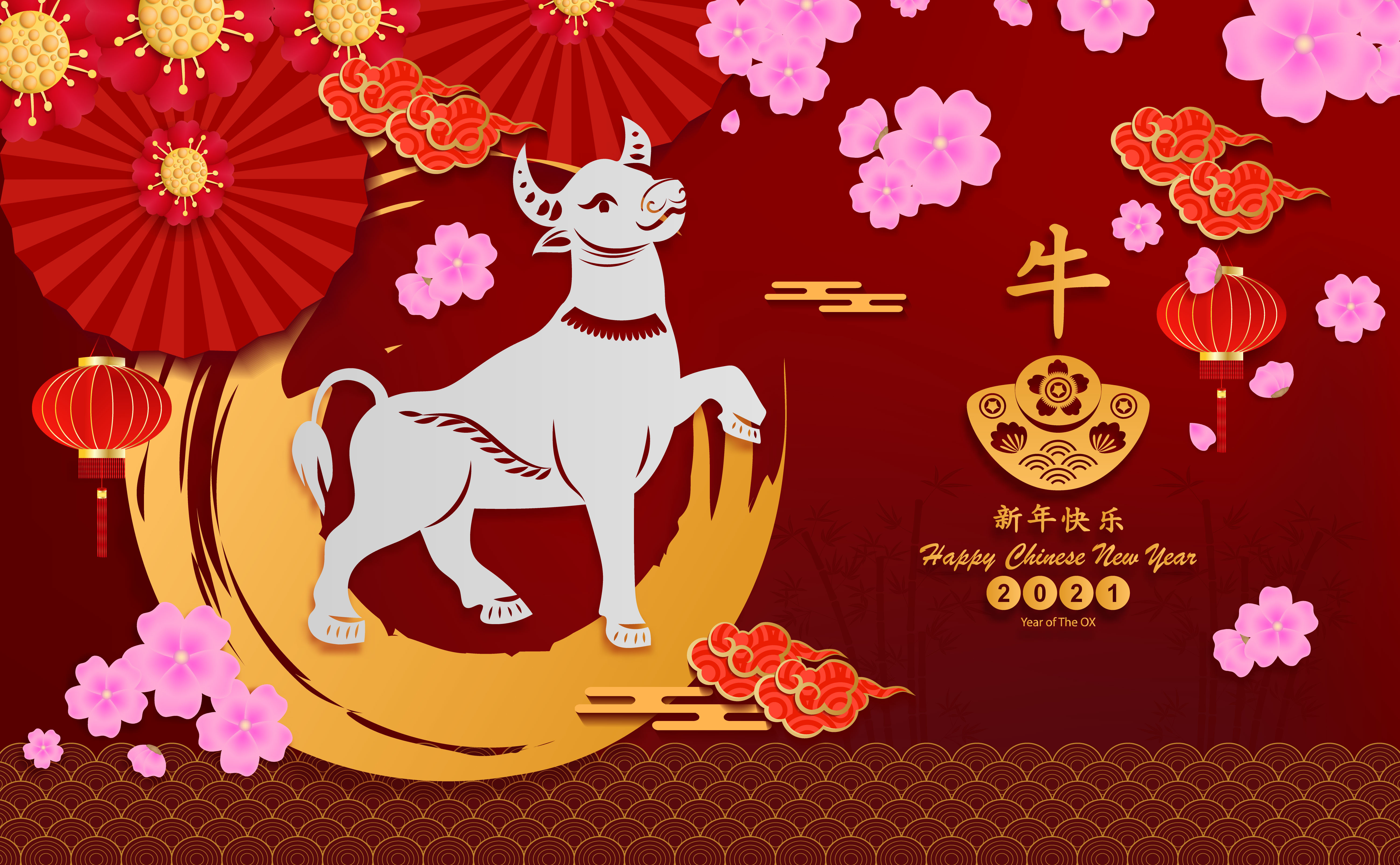 Happy Chinese New Year 2021 Year of the Ox 4K HD Wallpaper