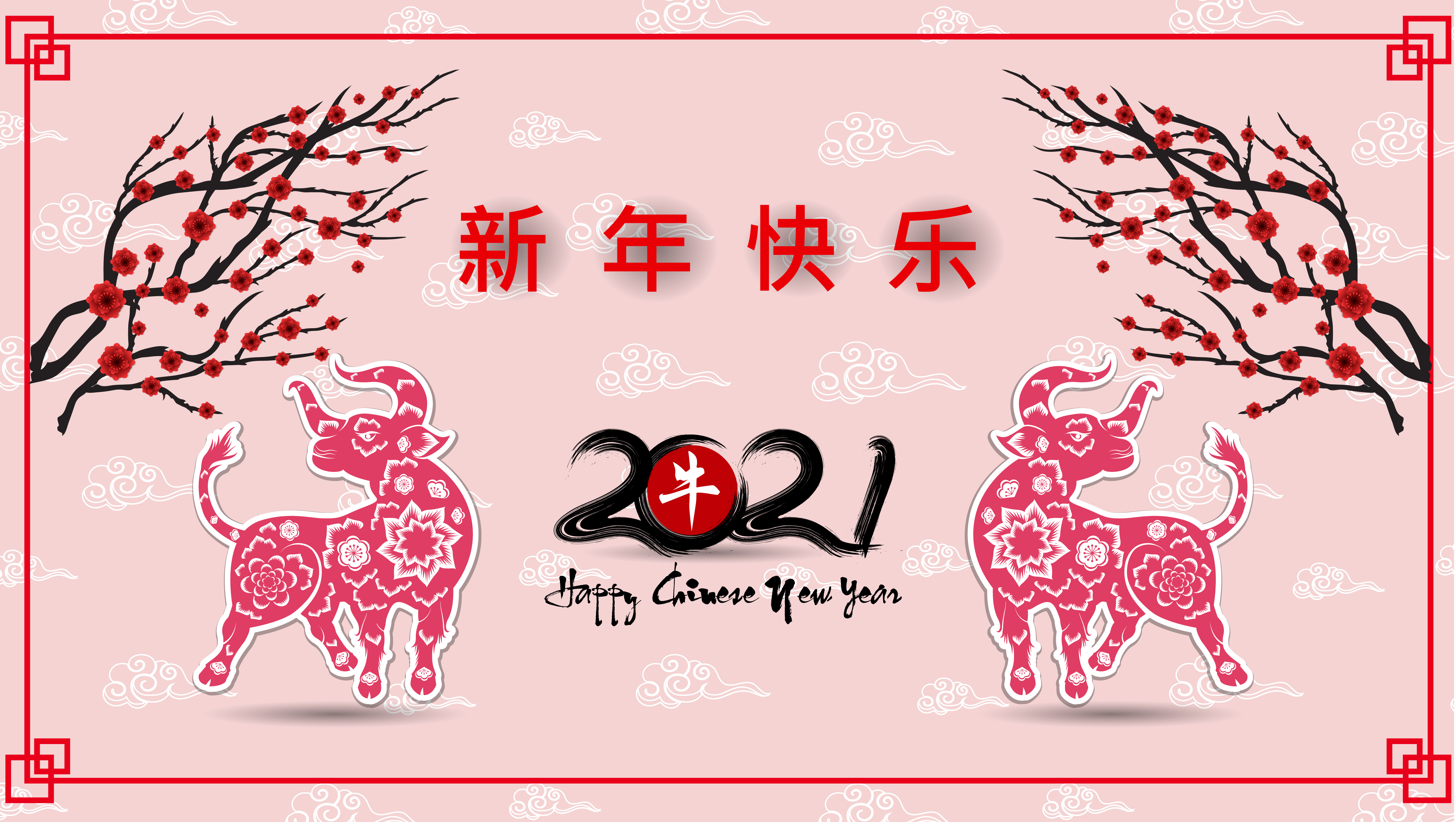 Happy Chinese New Year 2021 Ox 4K HD Wallpaper