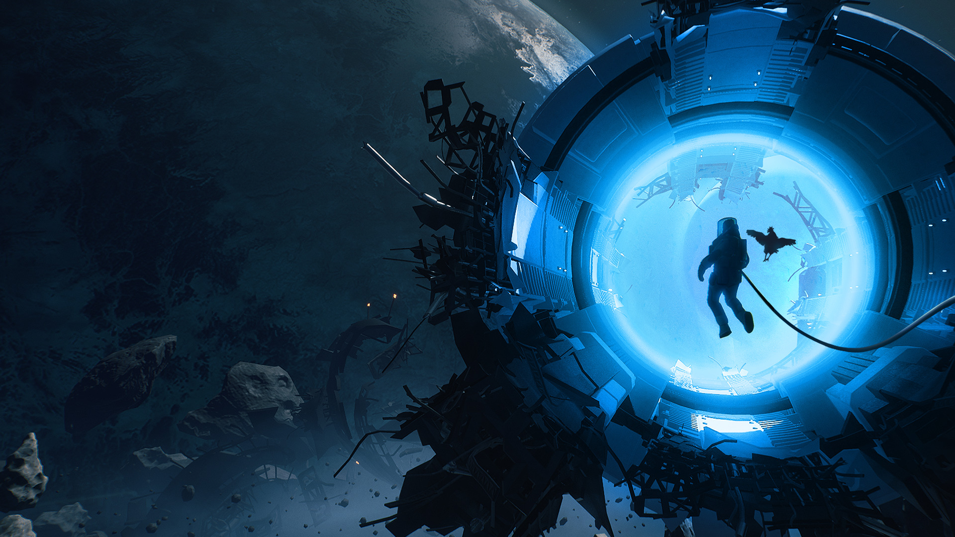 Astronaut in a portal from Breathedge HD Wallpaper