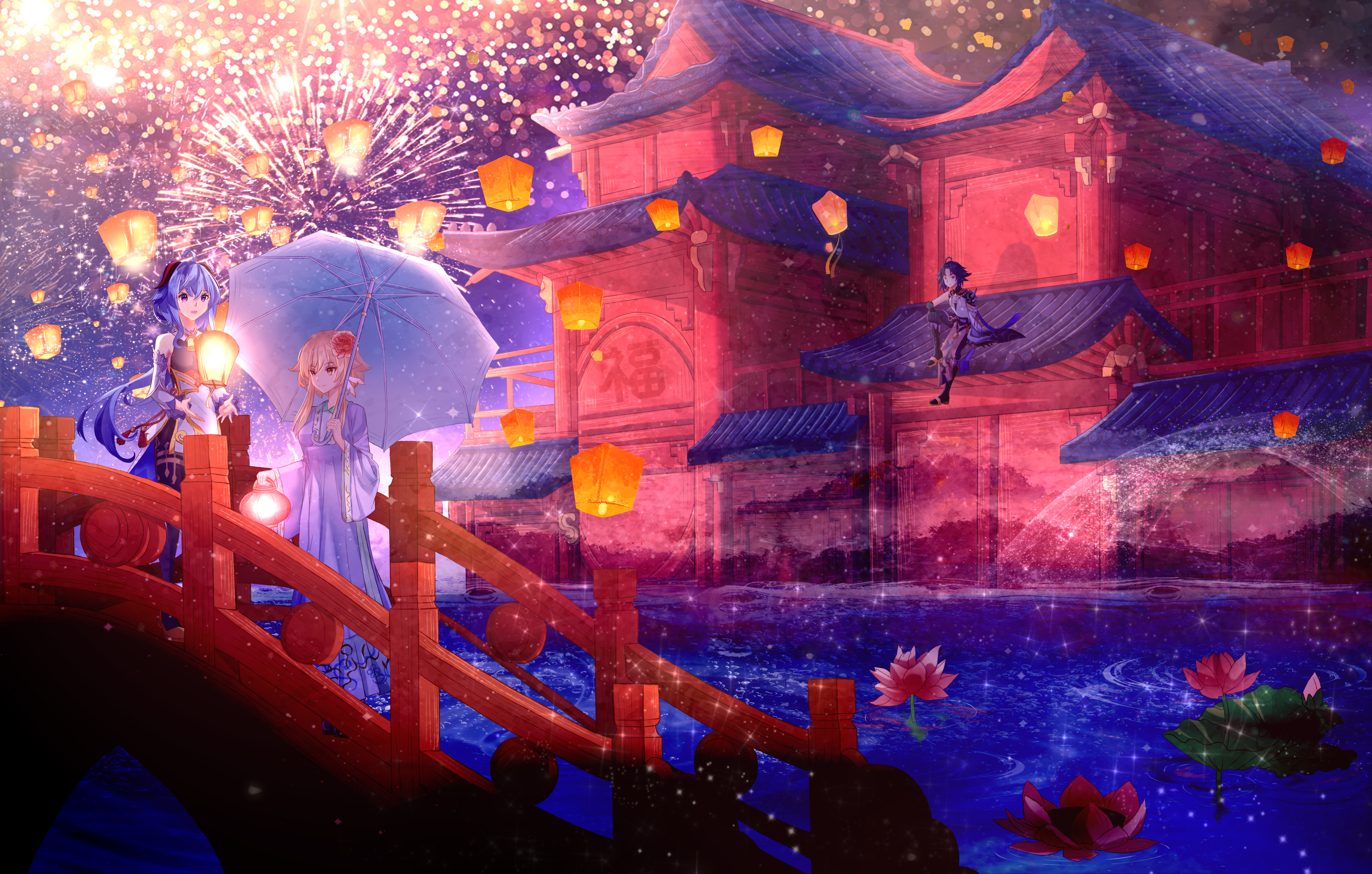 Ganyu, Lumine, and Xiao from Genshin Impact 4K HD Wallpaper